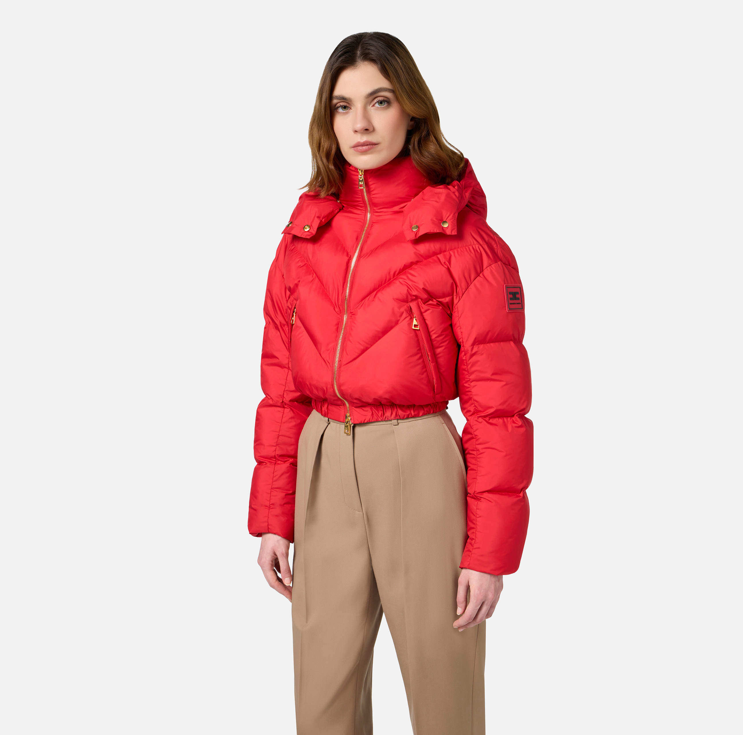 Cropped down jacket in shiny nylon | Elisabetta Franchi