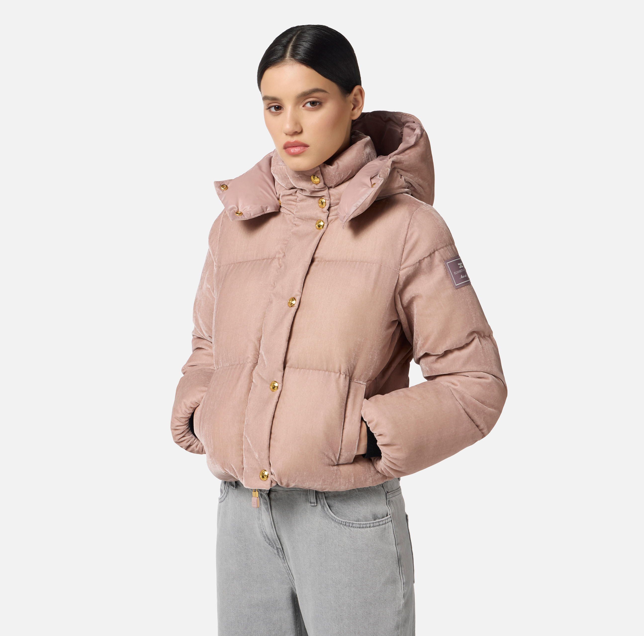 Velvet down jacket with hood | Elisabetta Franchi