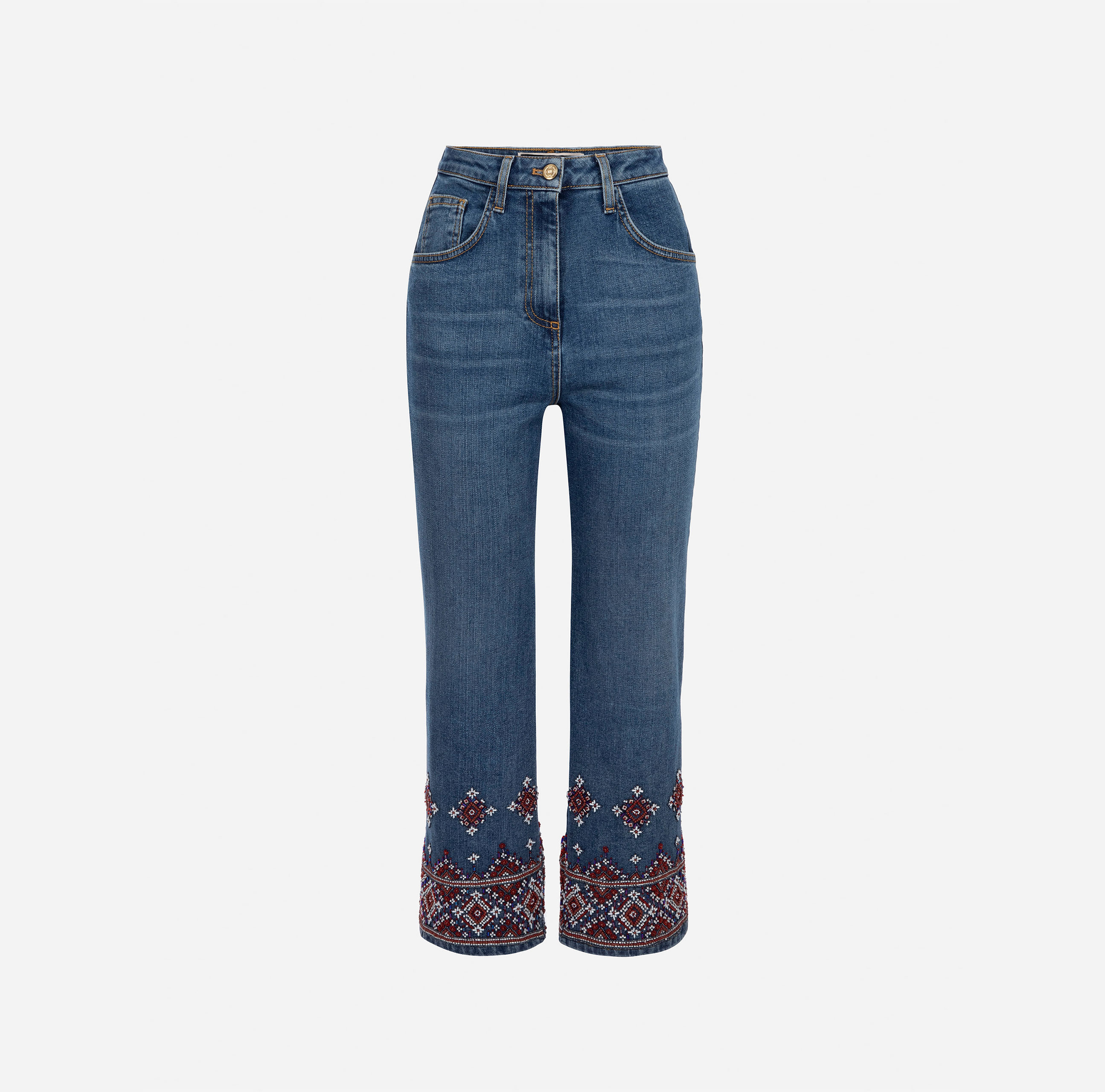 Five-pocket jeans with ethnic embroidery