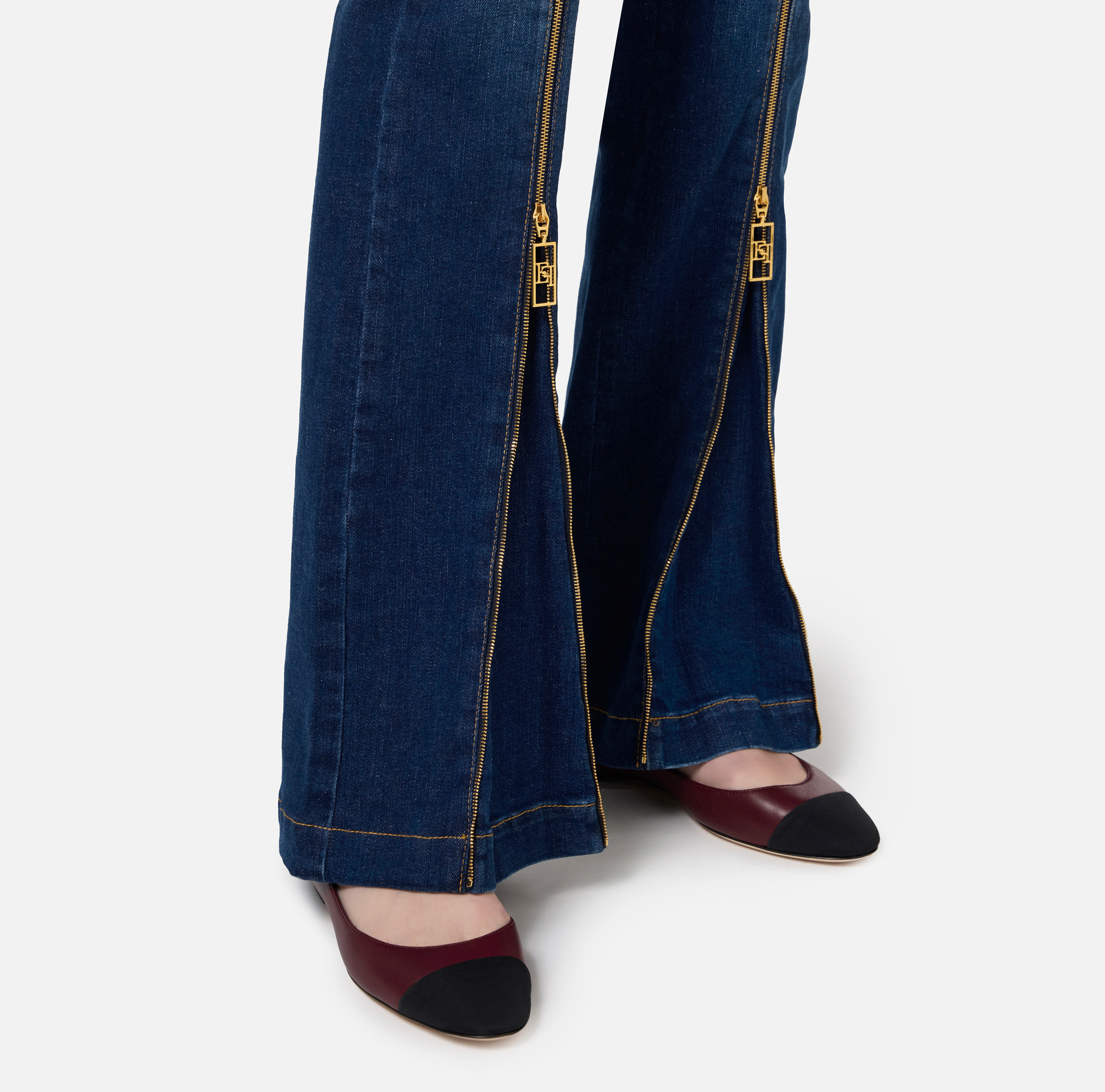 Bell-bottom cotton jeans with zip | Elisabetta Franchi