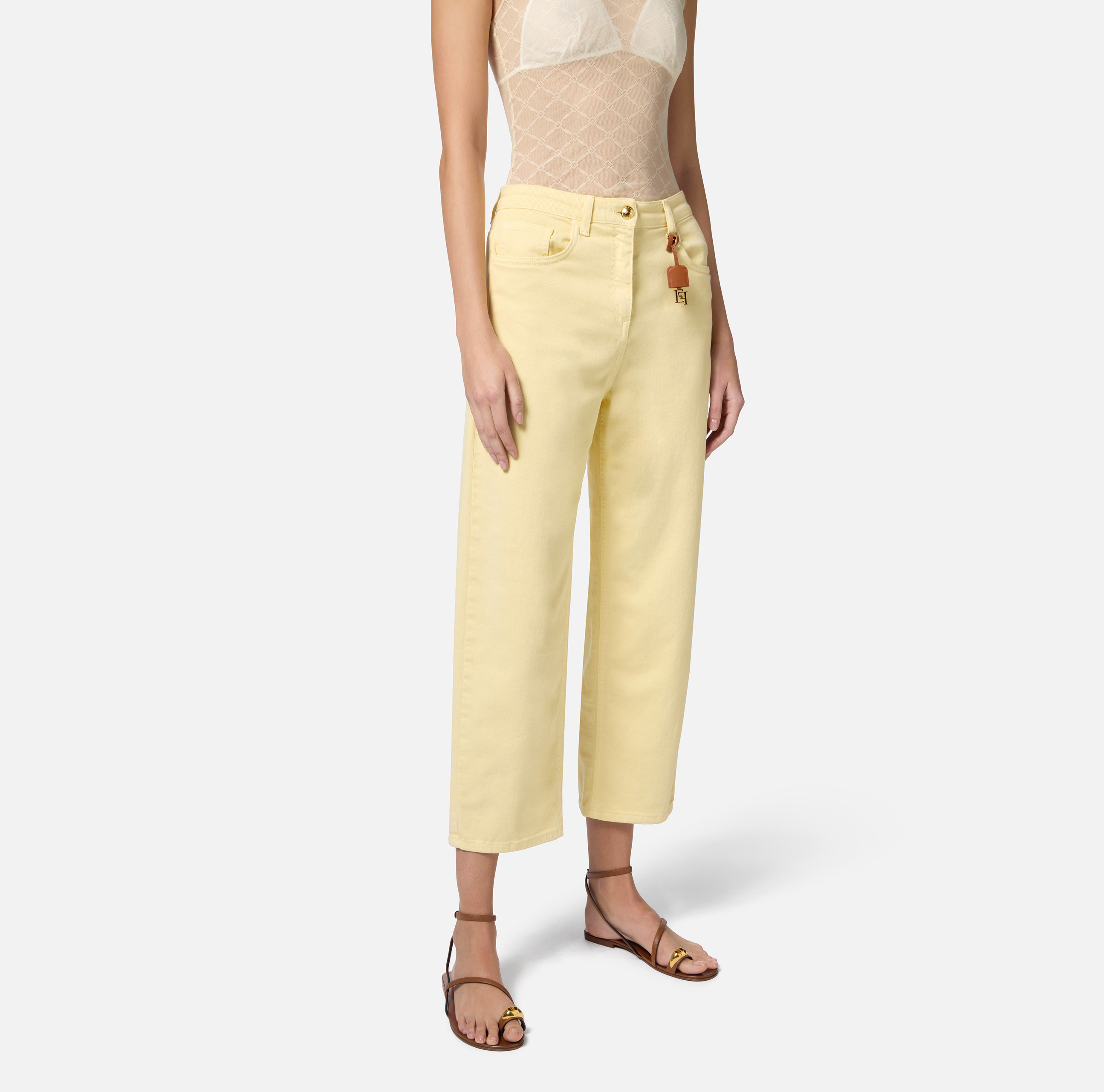 デニム・ジーパン ELISABETTA FRANCHI Women Denim Pants PJ87D51E2 DC7 YELLOW Dyed cotton jeans with logoed charm | Elisabetta Franchi