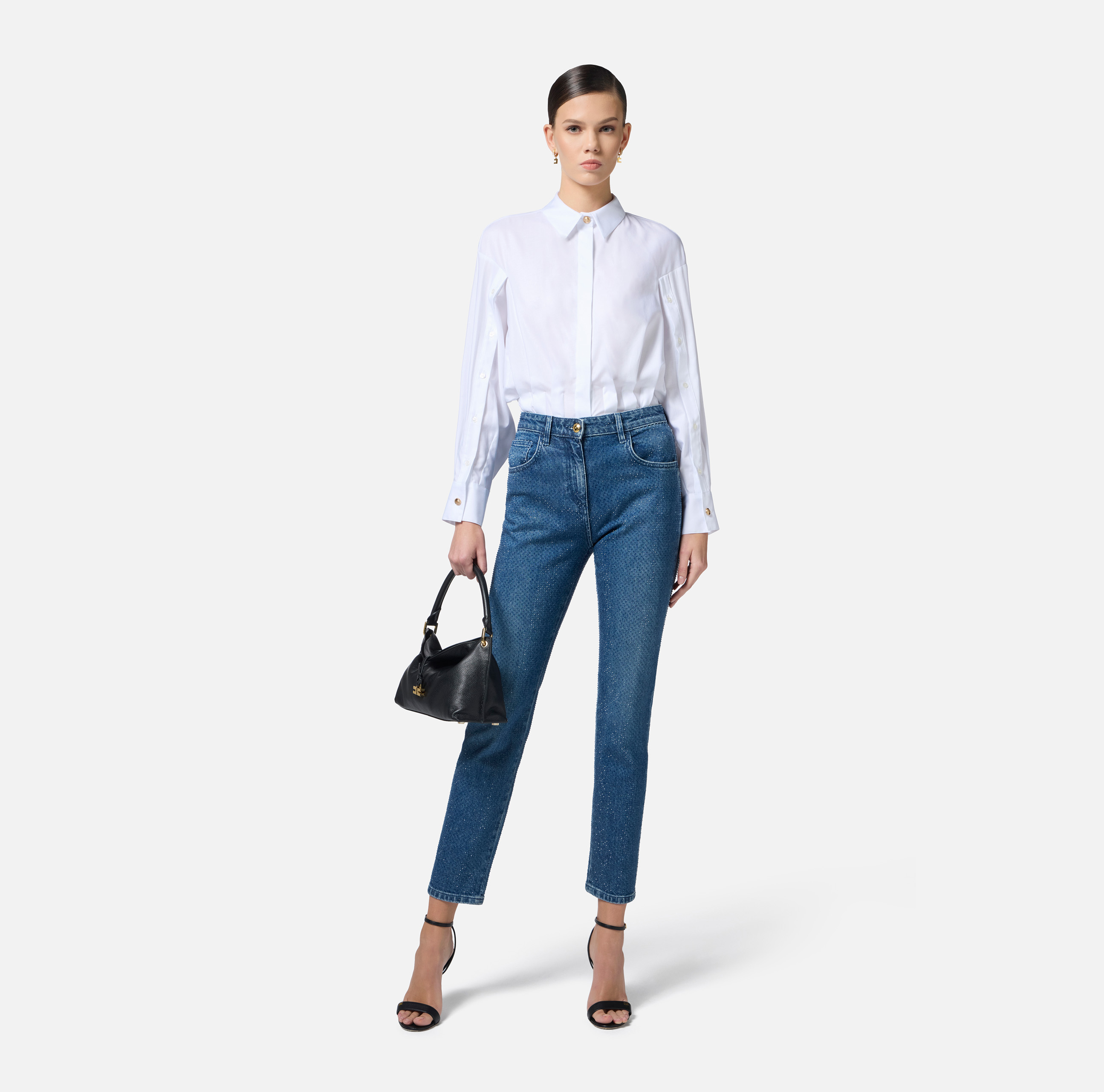 Cotton denim trousers with rhinestones | Elisabetta Franchi