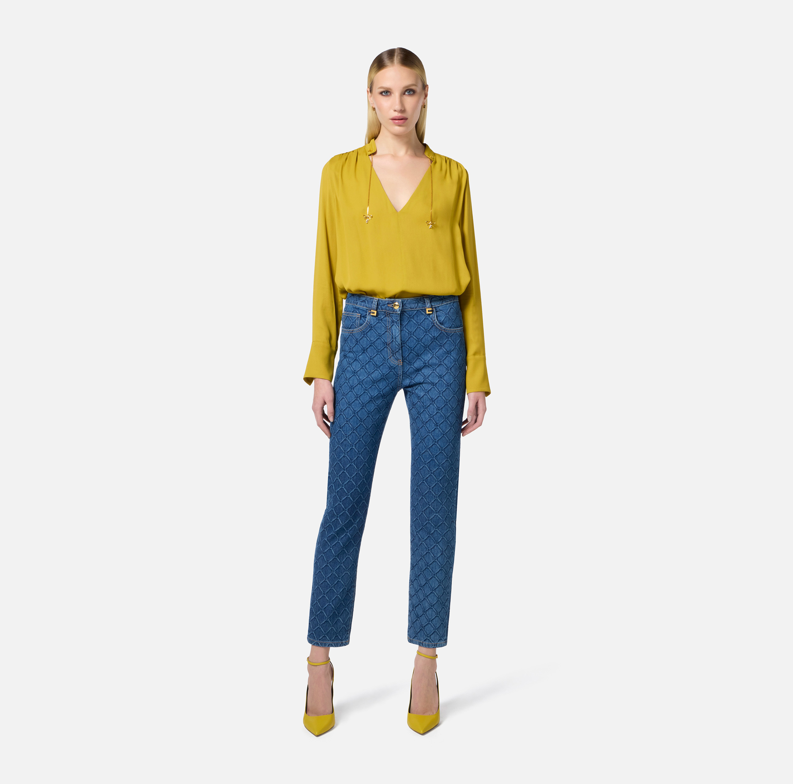 【★完売必至★】ELISABETTA FRANCHI ☆ フレアジーンズ Elisabetta Franchi stretch crêpe pants with flaps for women