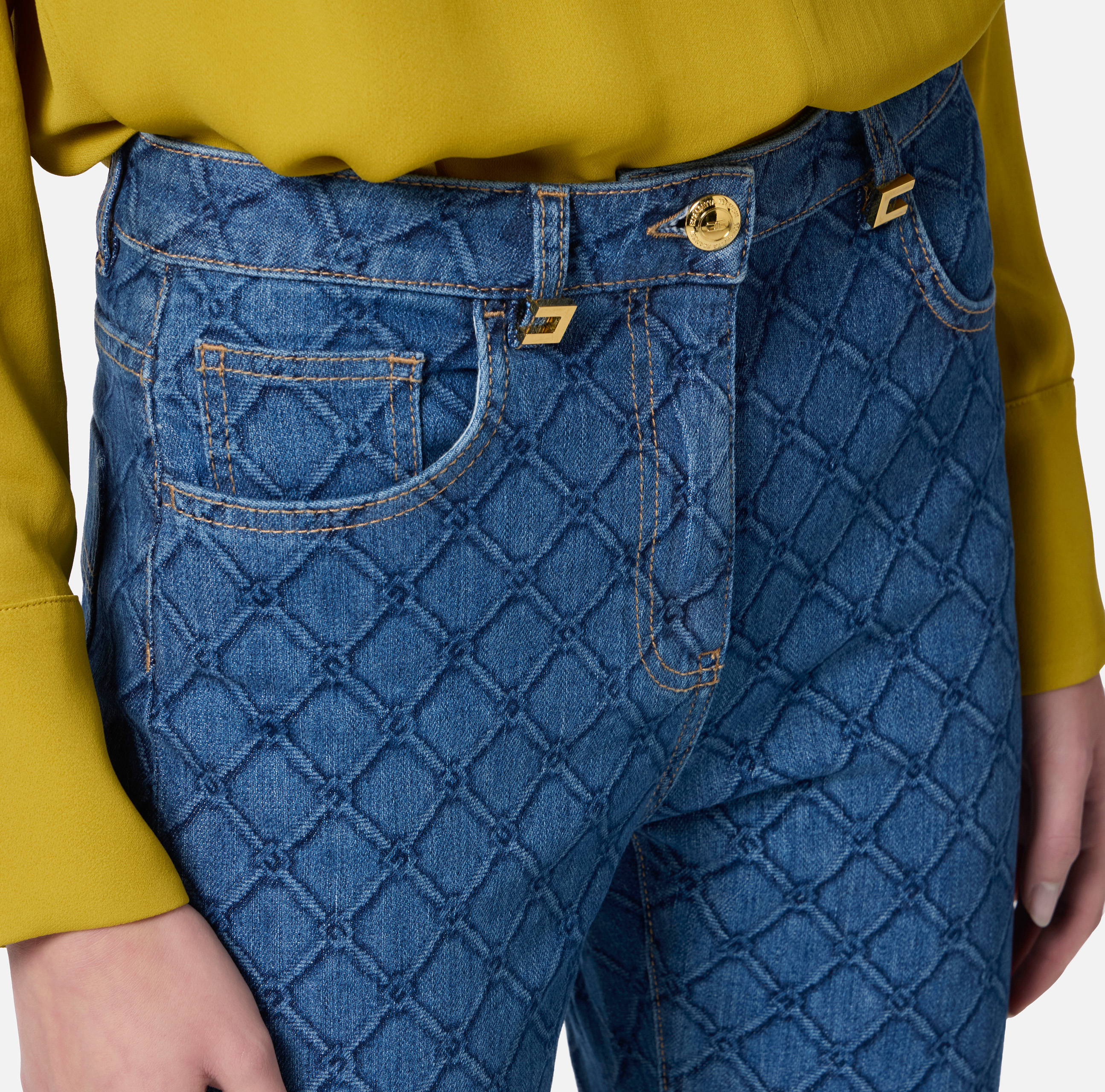 【25SS】 ELISABETTA FRANCHI ダイヤモンド柄 ジーンズ Jeans with all-over diamonds | Elisabetta Franchi