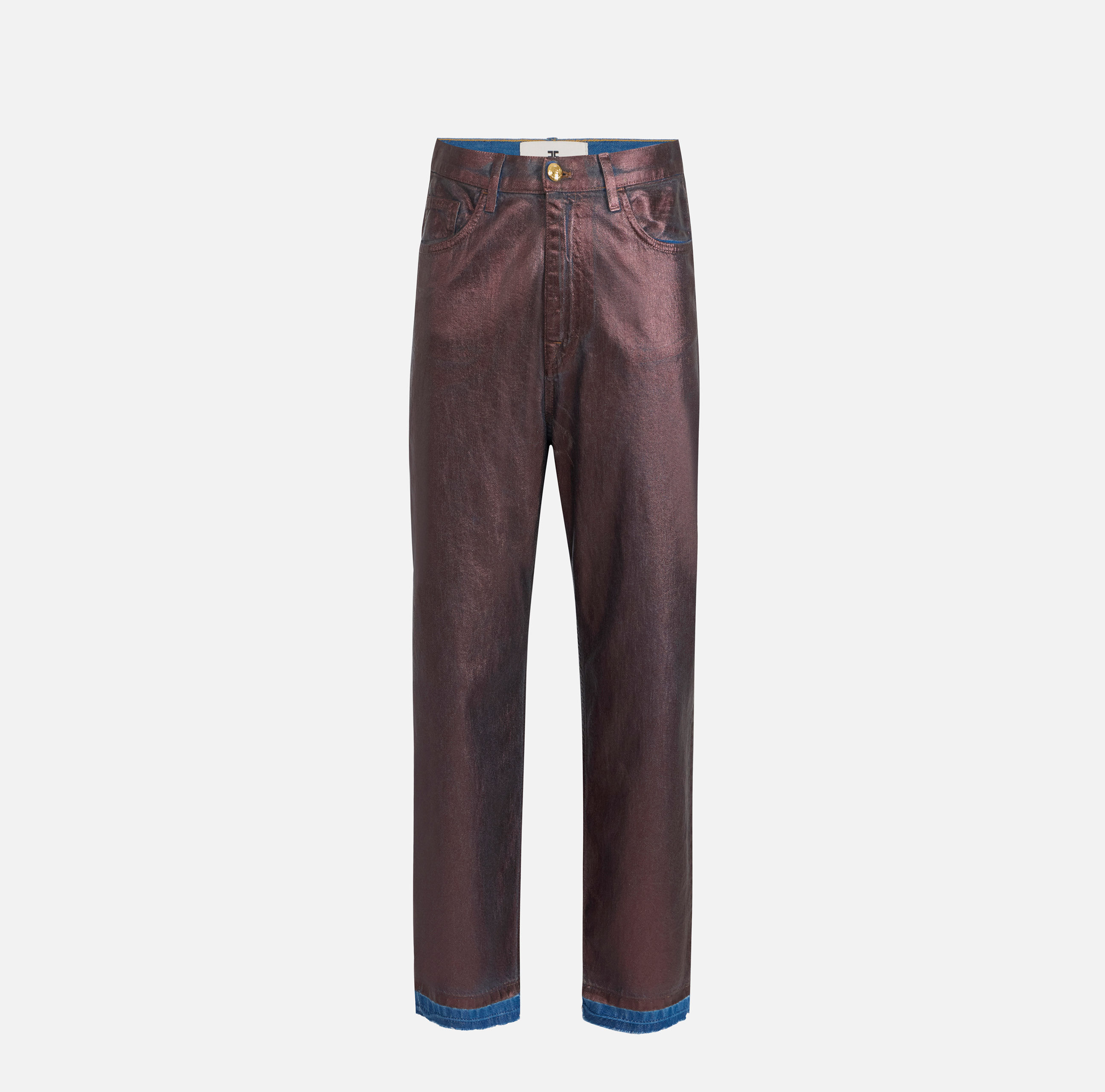 elisabetta franchi Pantalon baggy en denim de coton lamé