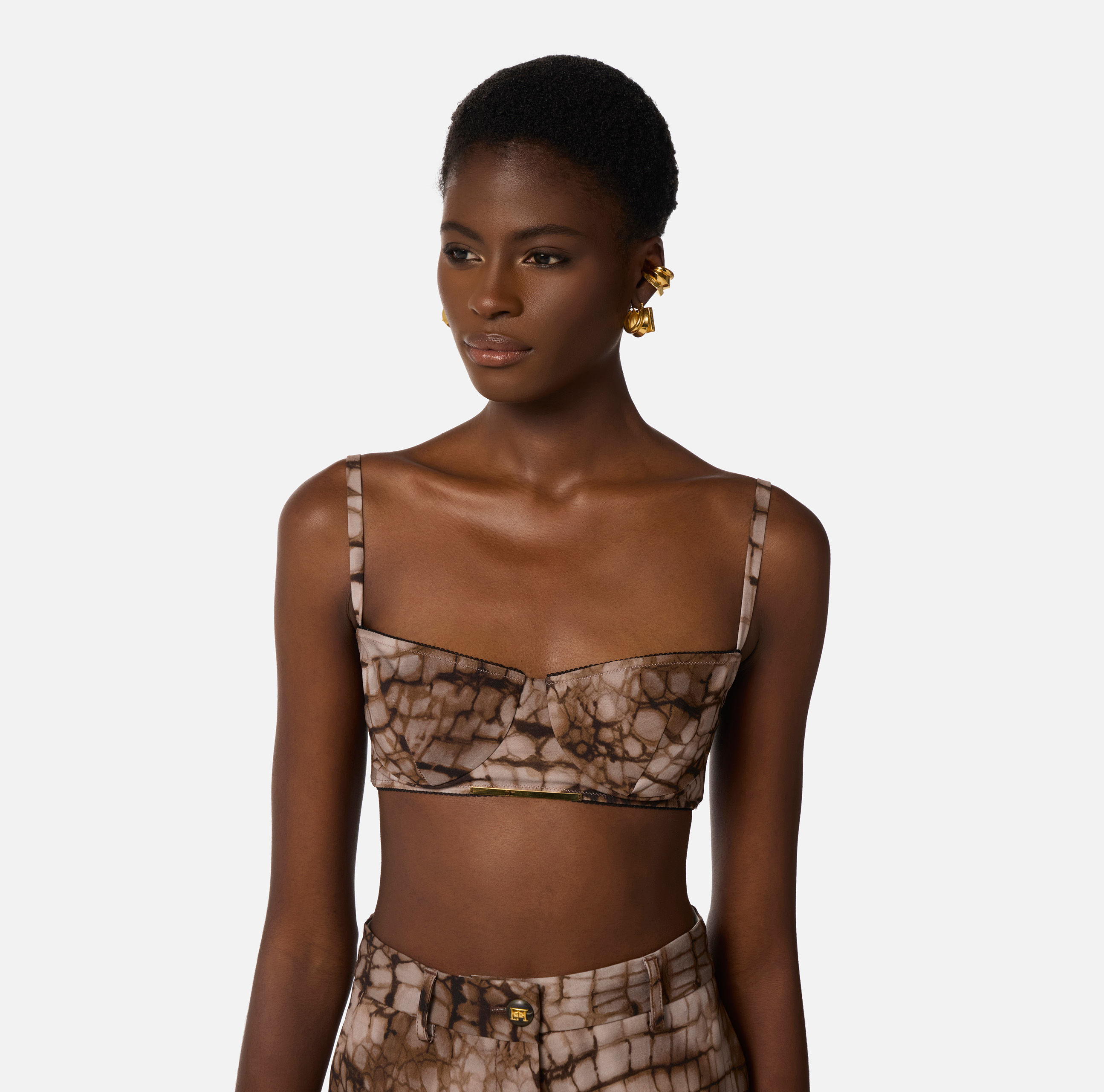 Bra in cady and tulle fabric with alligator print | Elisabetta Franchi