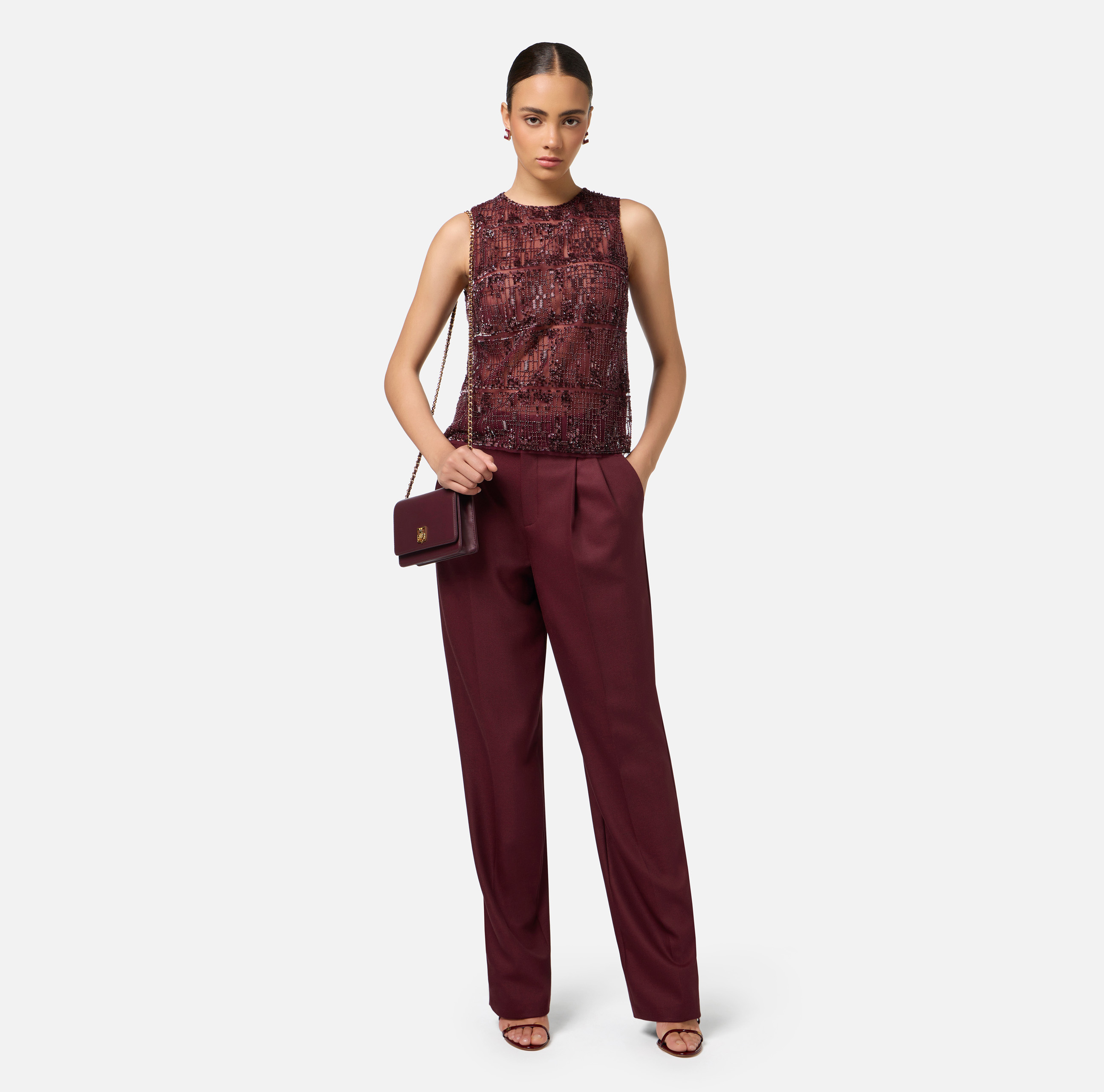 Tulle top embroidered with pixel pattern sequins