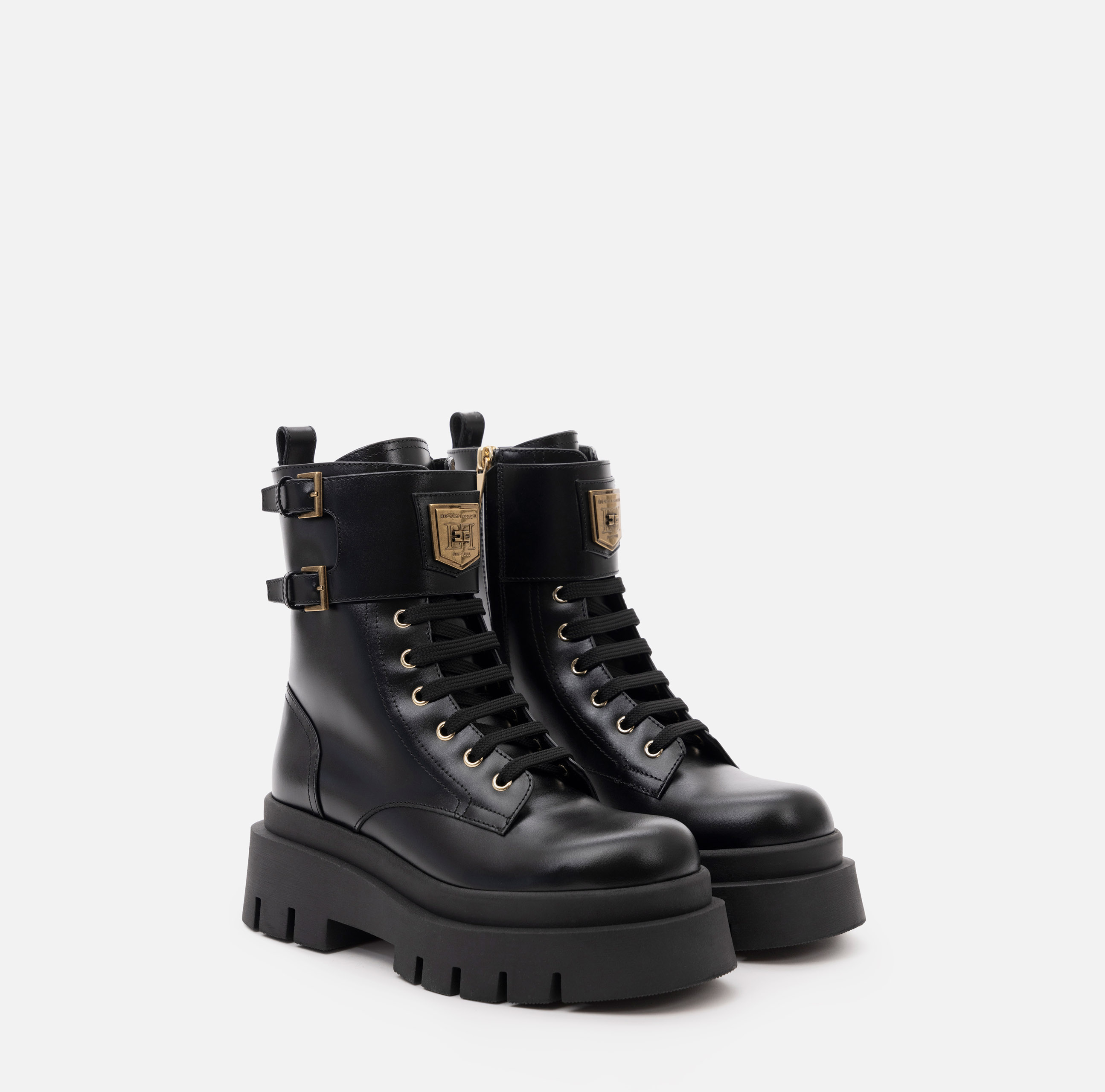 Leather combat boot with logo plaque Elisabetta Franchi