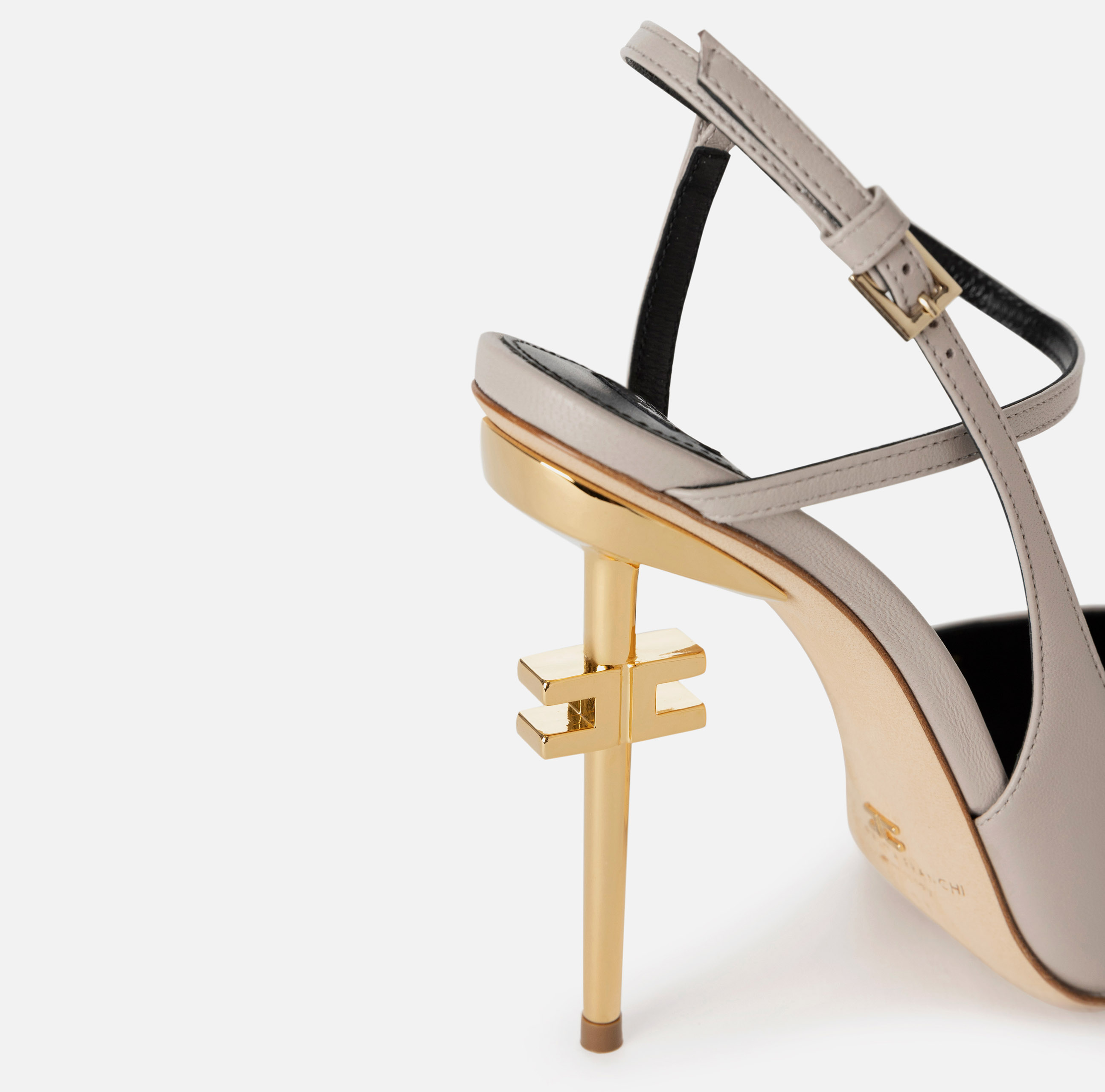 Leather slingback with logoed heel | Elisabetta Franchi