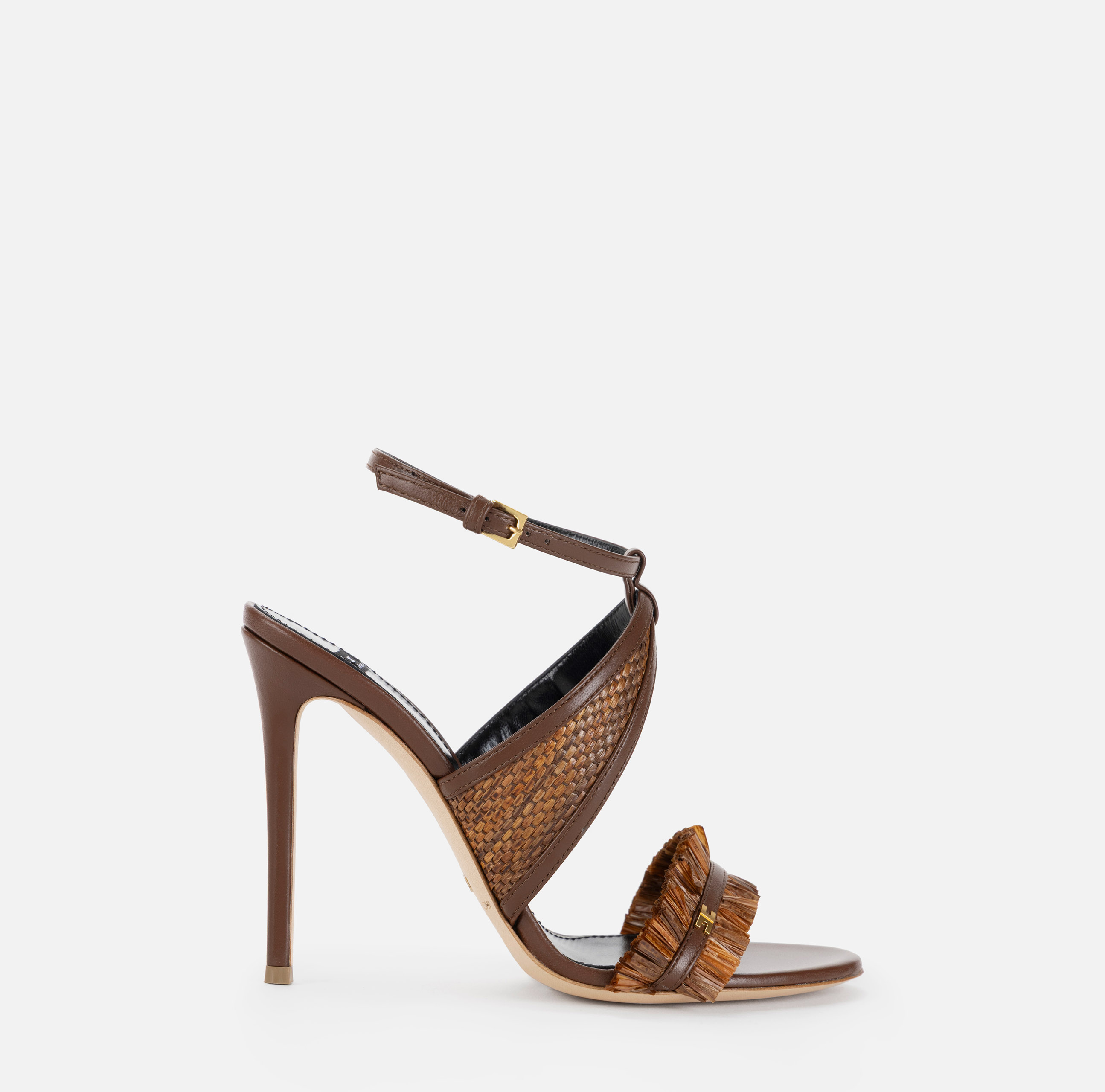 エリザベッタ フランキ サンダル ナッパレザー ラフィア ロゴ Elisabetta Franchi Étoile 105mm ナッパレザー サンダル