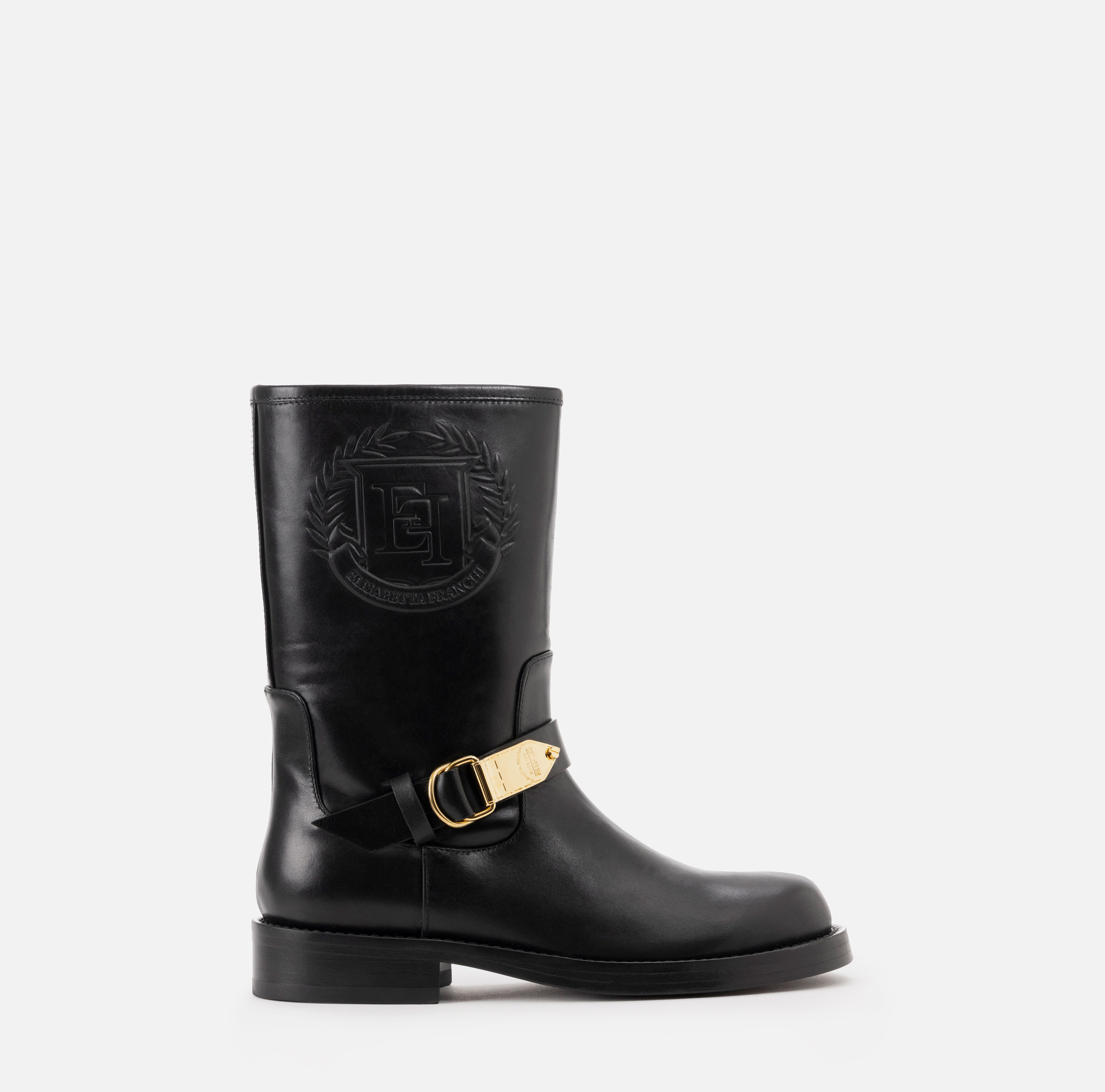 Biker Boots aus Kalbsleder mit Logo Elisabetta Franchi