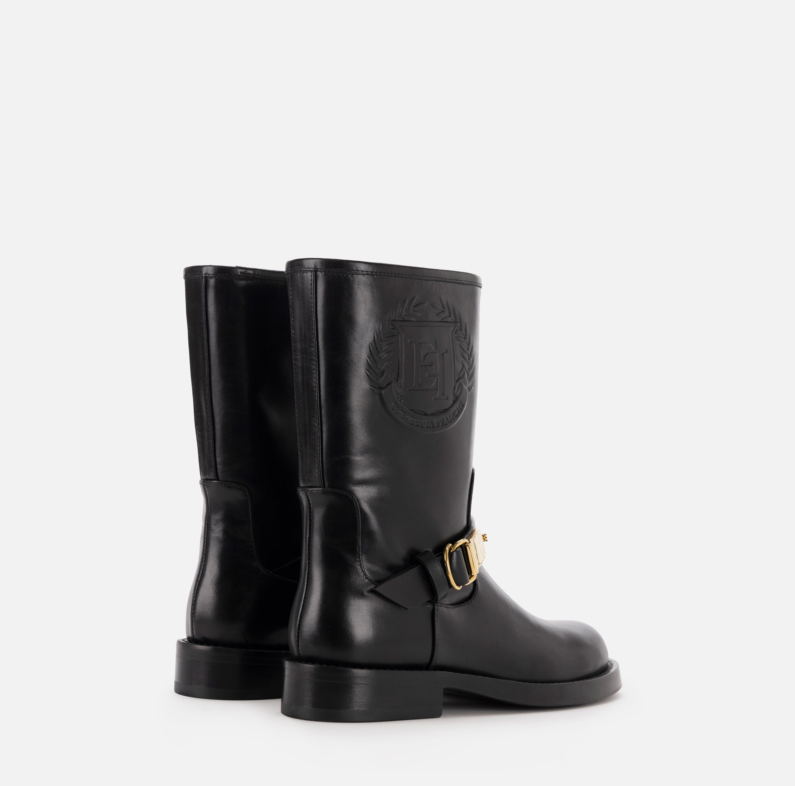 Calfskin leather biker-style boot with logo | Elisabetta Franchi