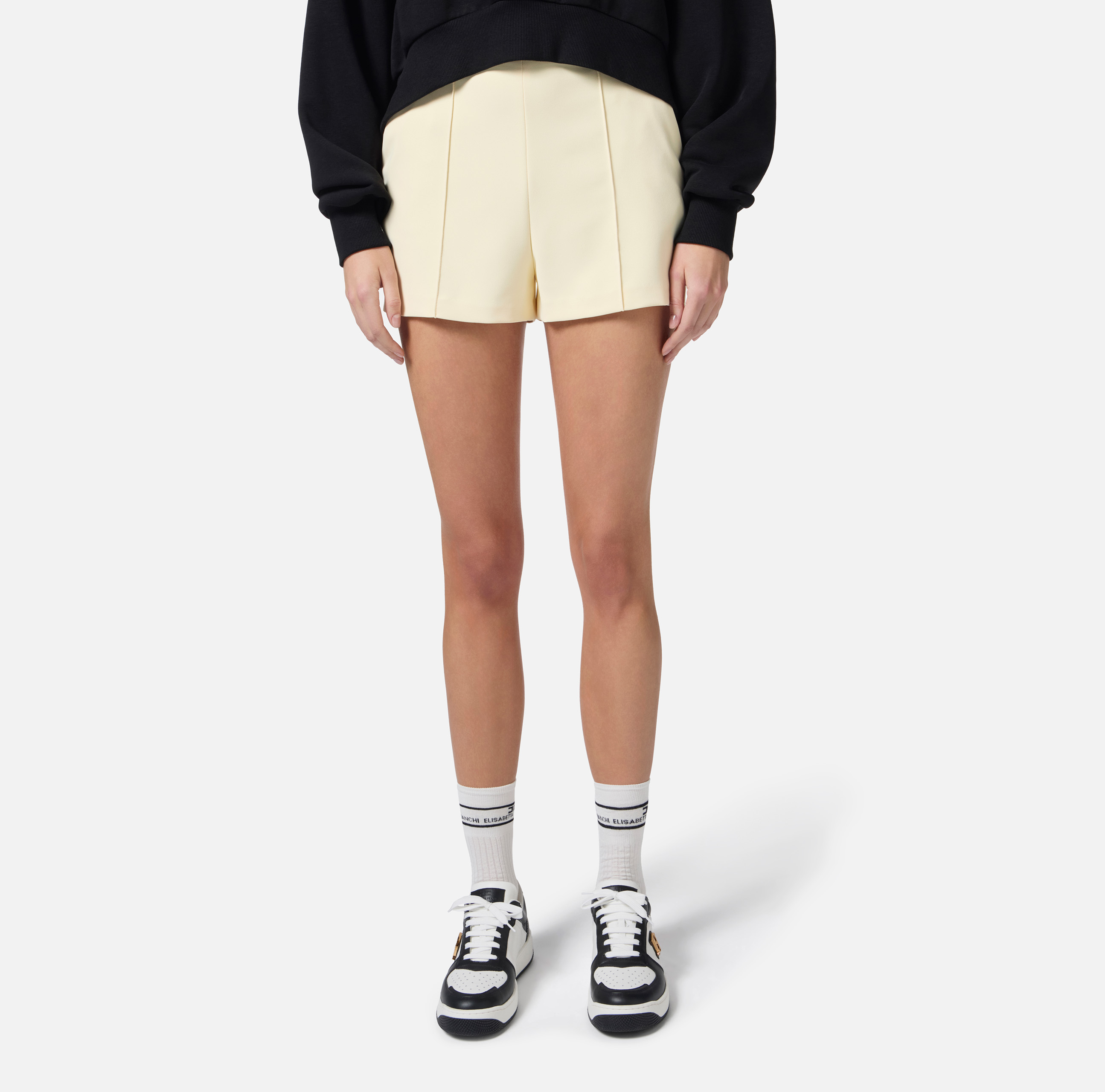 ショートパンツ ELISABETTA FRANCHI Celana striped cotton shorts BIANCO/CURRY Elegant Women's Shorts from Elisabetta Franchi