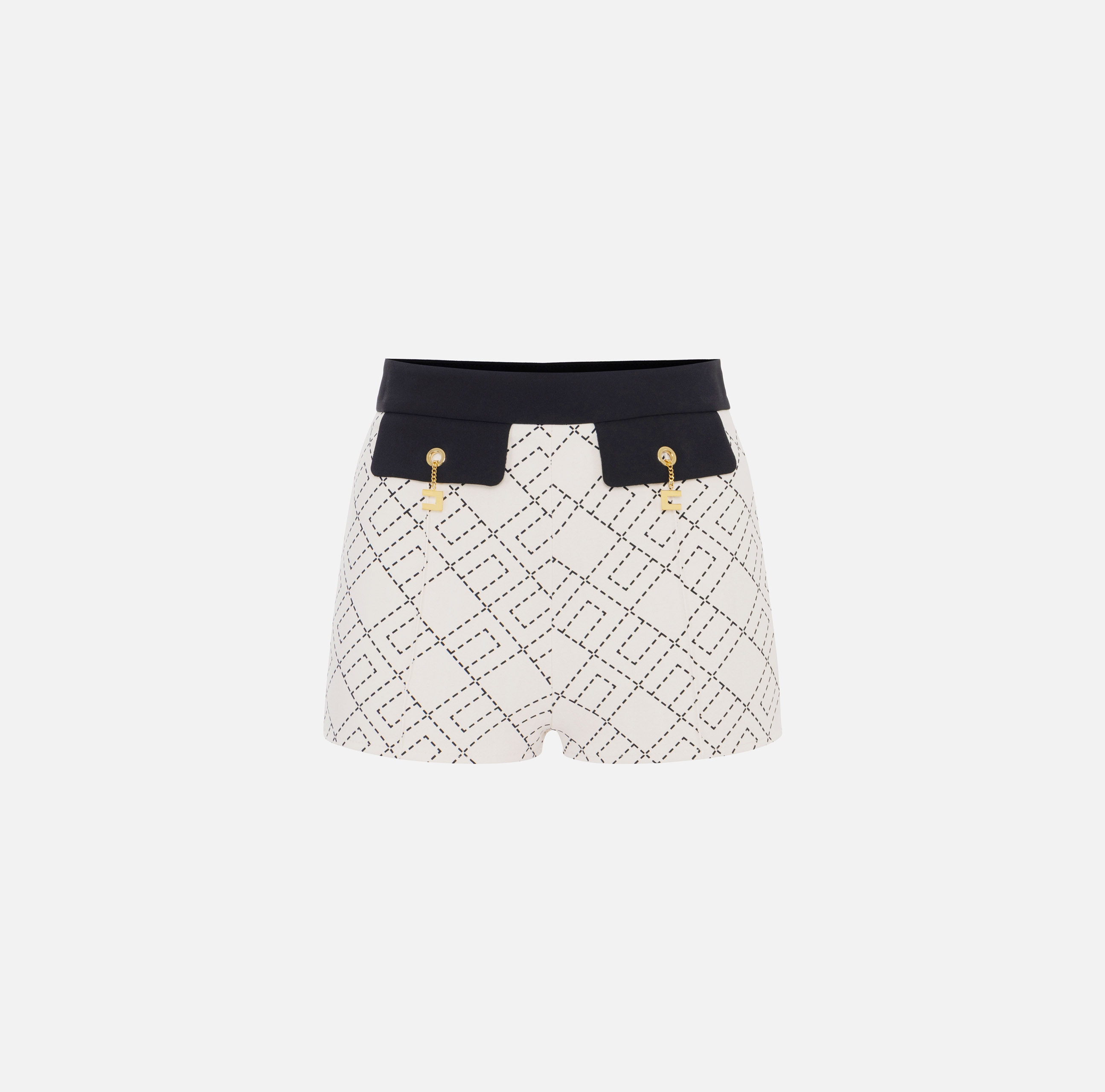 ショートパンツ ELISABETTA FRANCHI DOUBLE CREPE SHORTS WITH EMBROIDERED HEM Two-colour shorts in double-layer crêpe fabric | Elisabetta