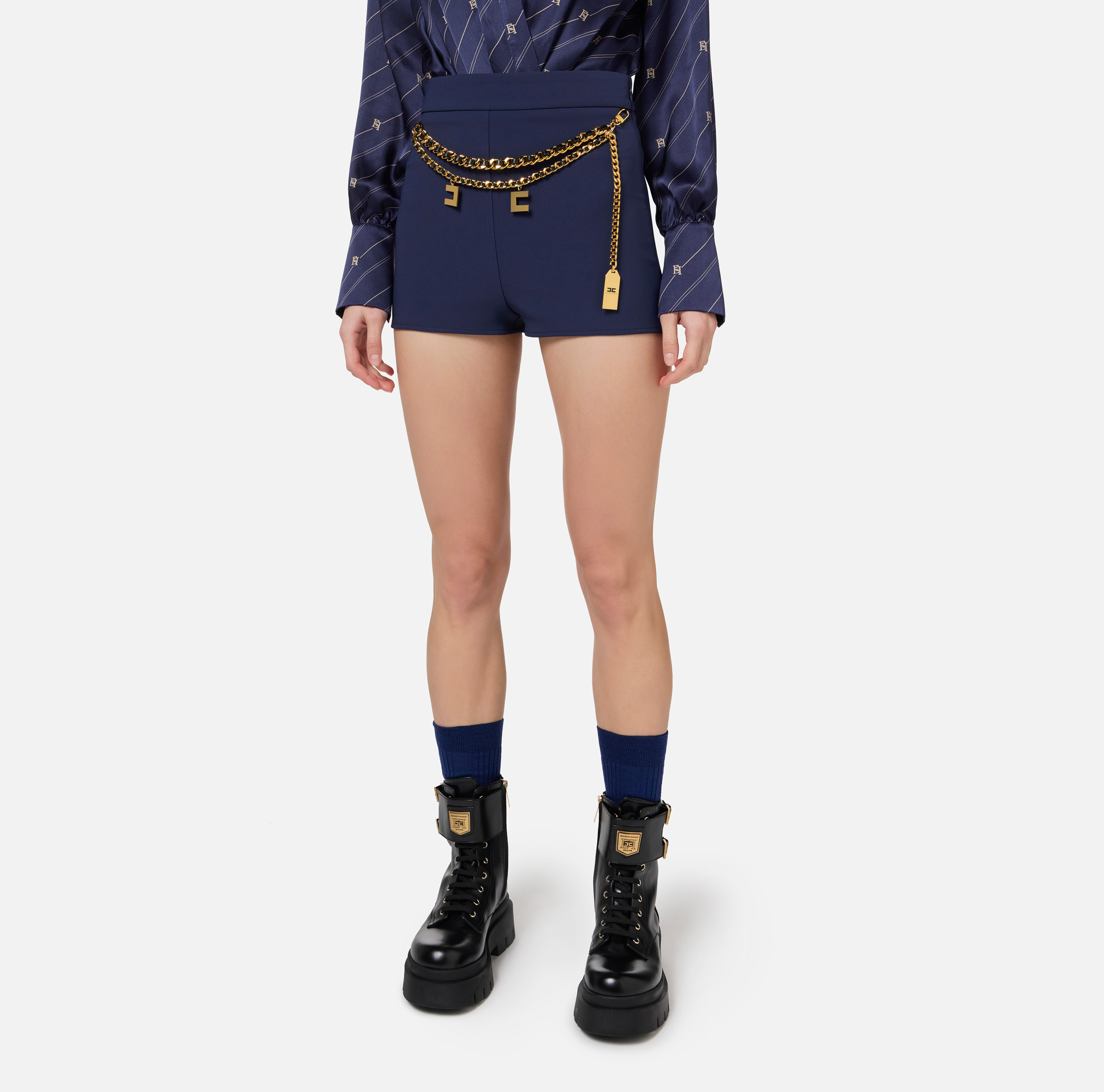 Belted twill shorts