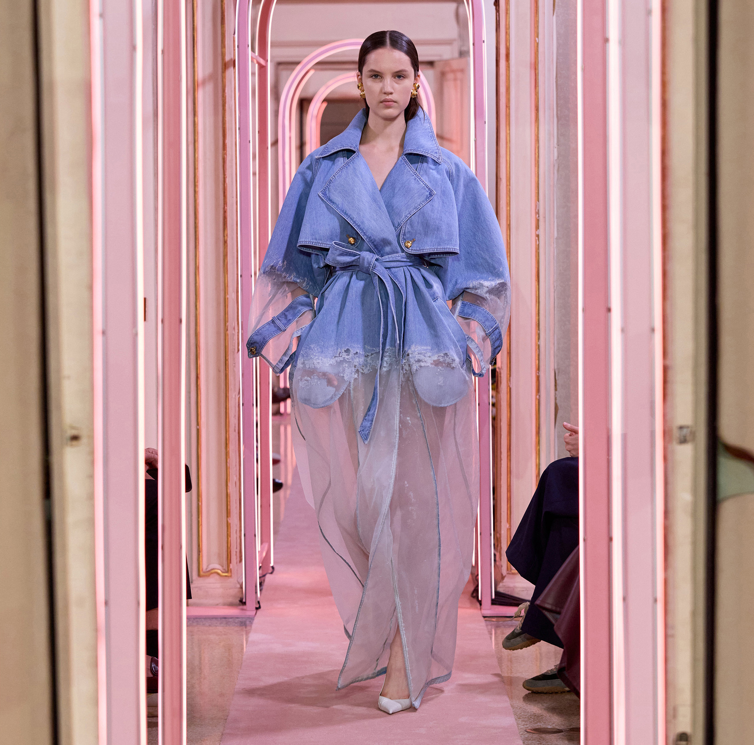 Denim and organza trench coat | Elisabetta Franchi