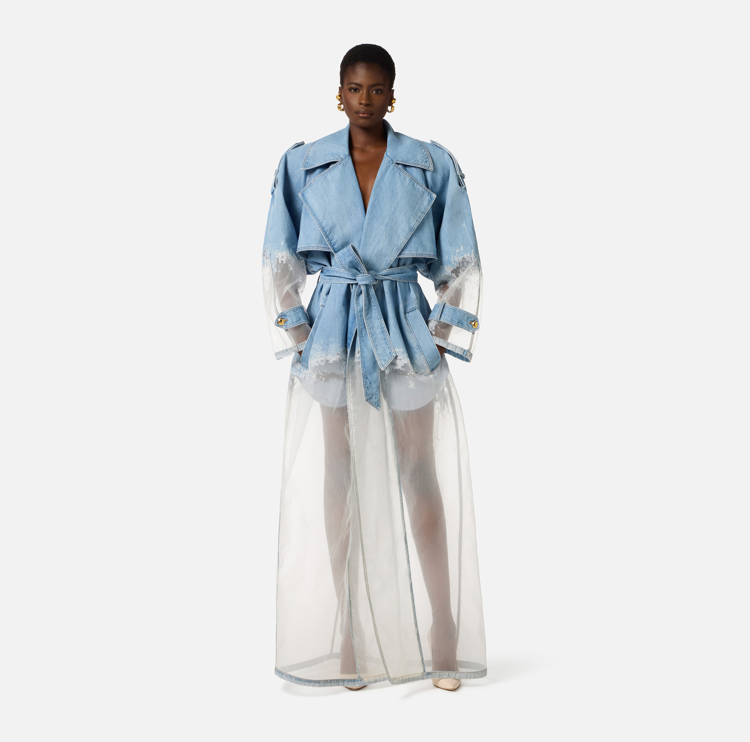 Denim and organza trench coat | Elisabetta Franchi