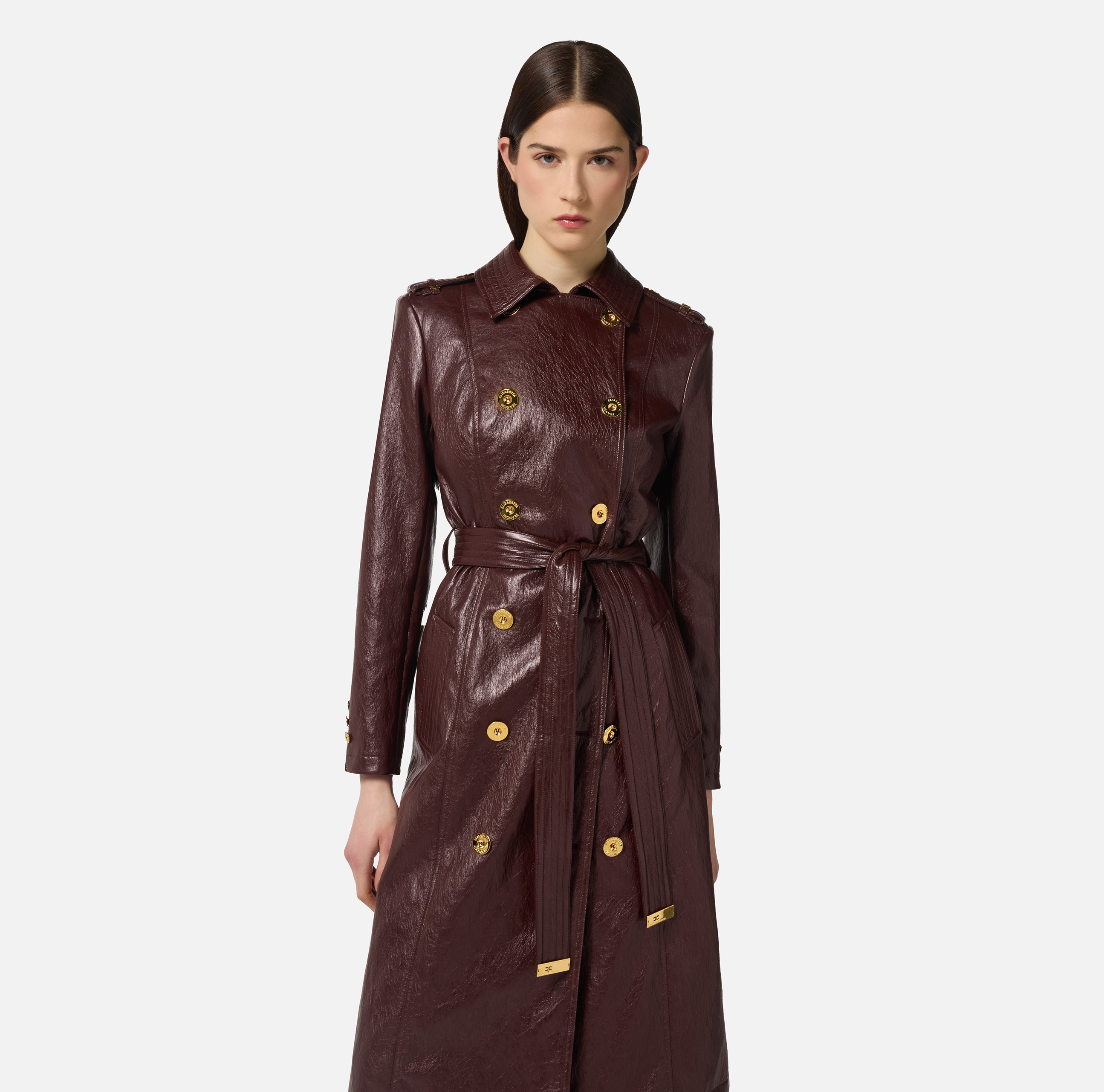 Crackled leather-effect trench coat | Elisabetta Franchi