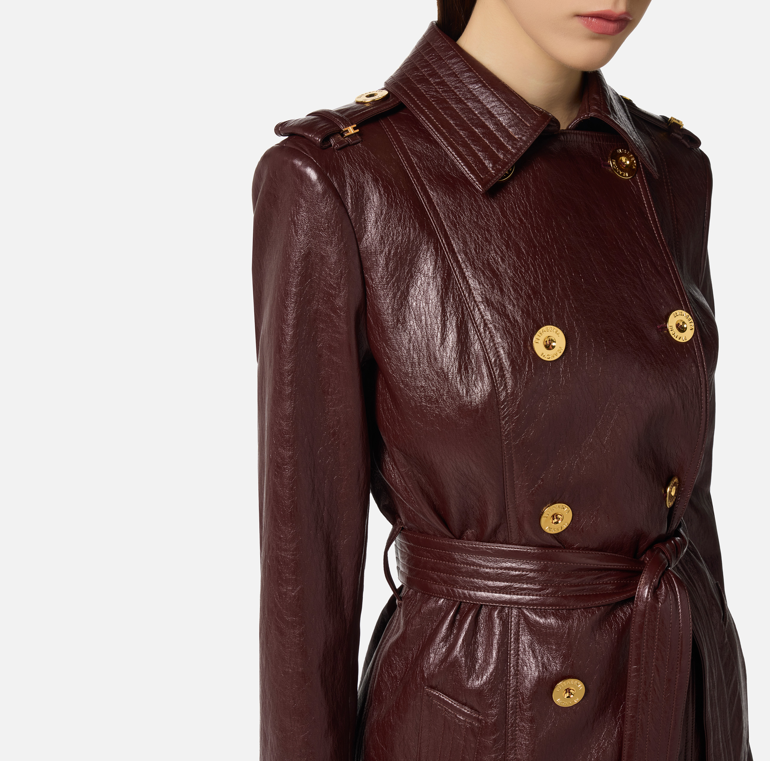 Crackled leather-effect trench coat | Elisabetta Franchi
