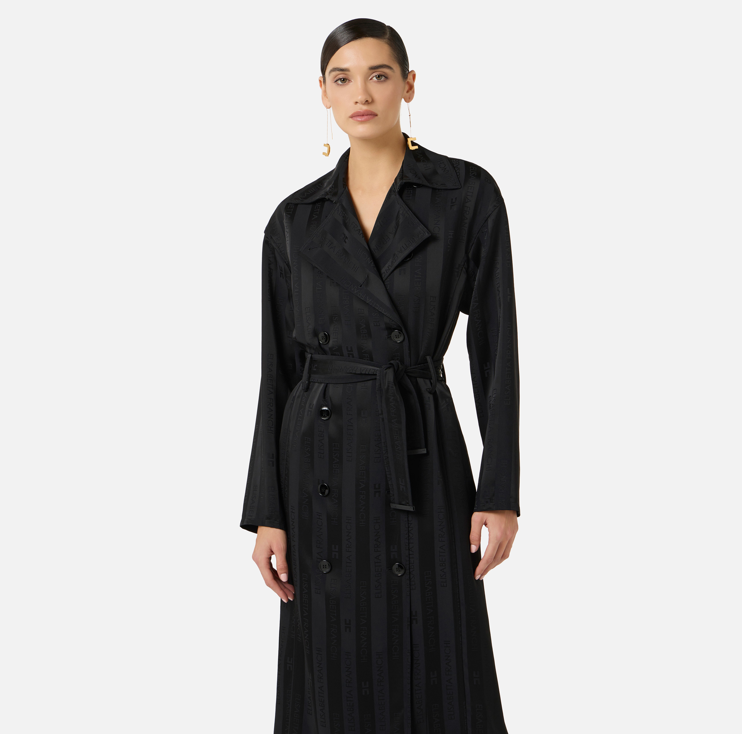 Satin trench coat with jacquard stripes | Elisabetta Franchi
