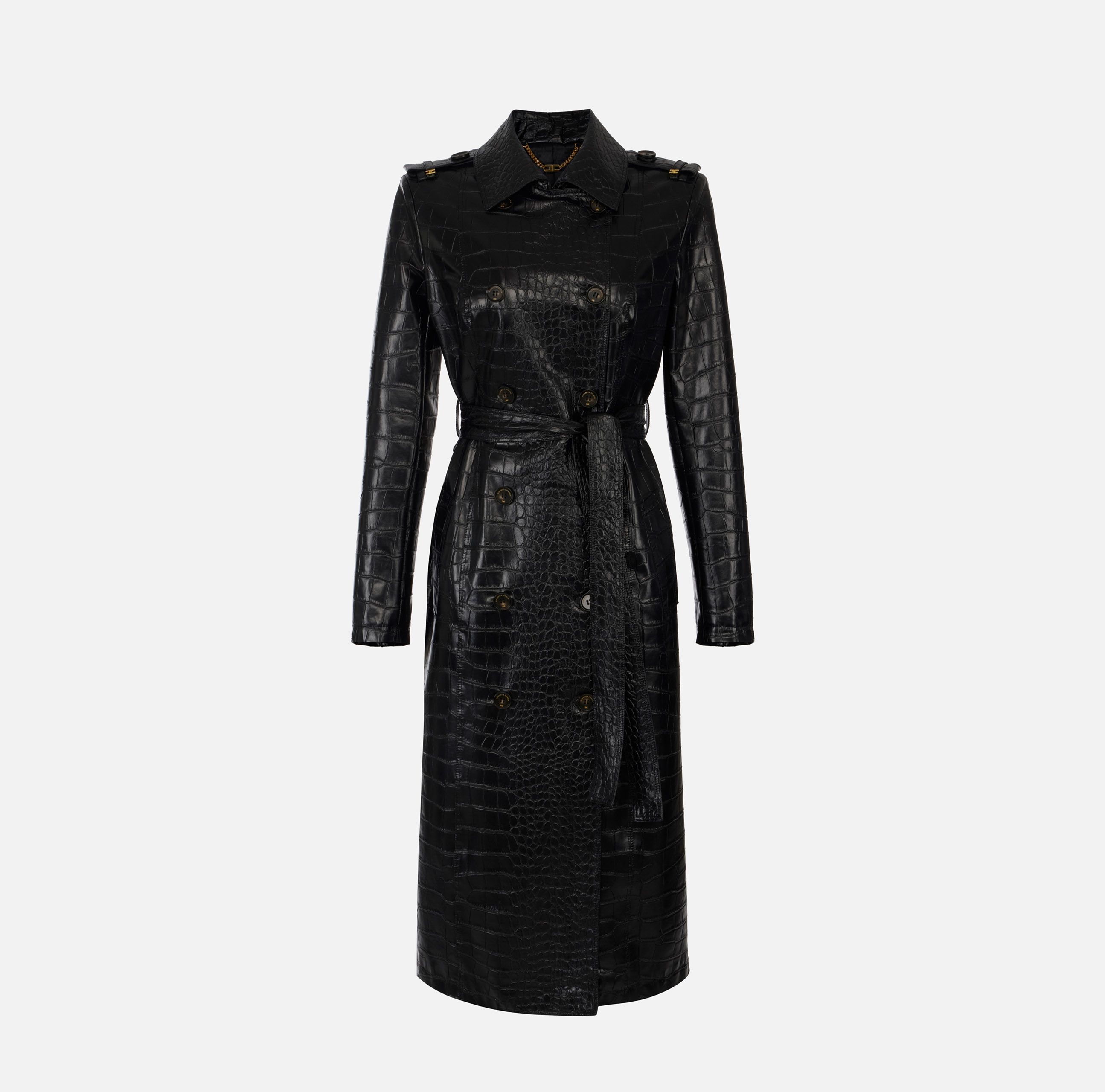 ELISABETTA FRANCHI ブラックロングコート Elisabetta Franchi Jacquard Trench Coat | Black | FARFETCH