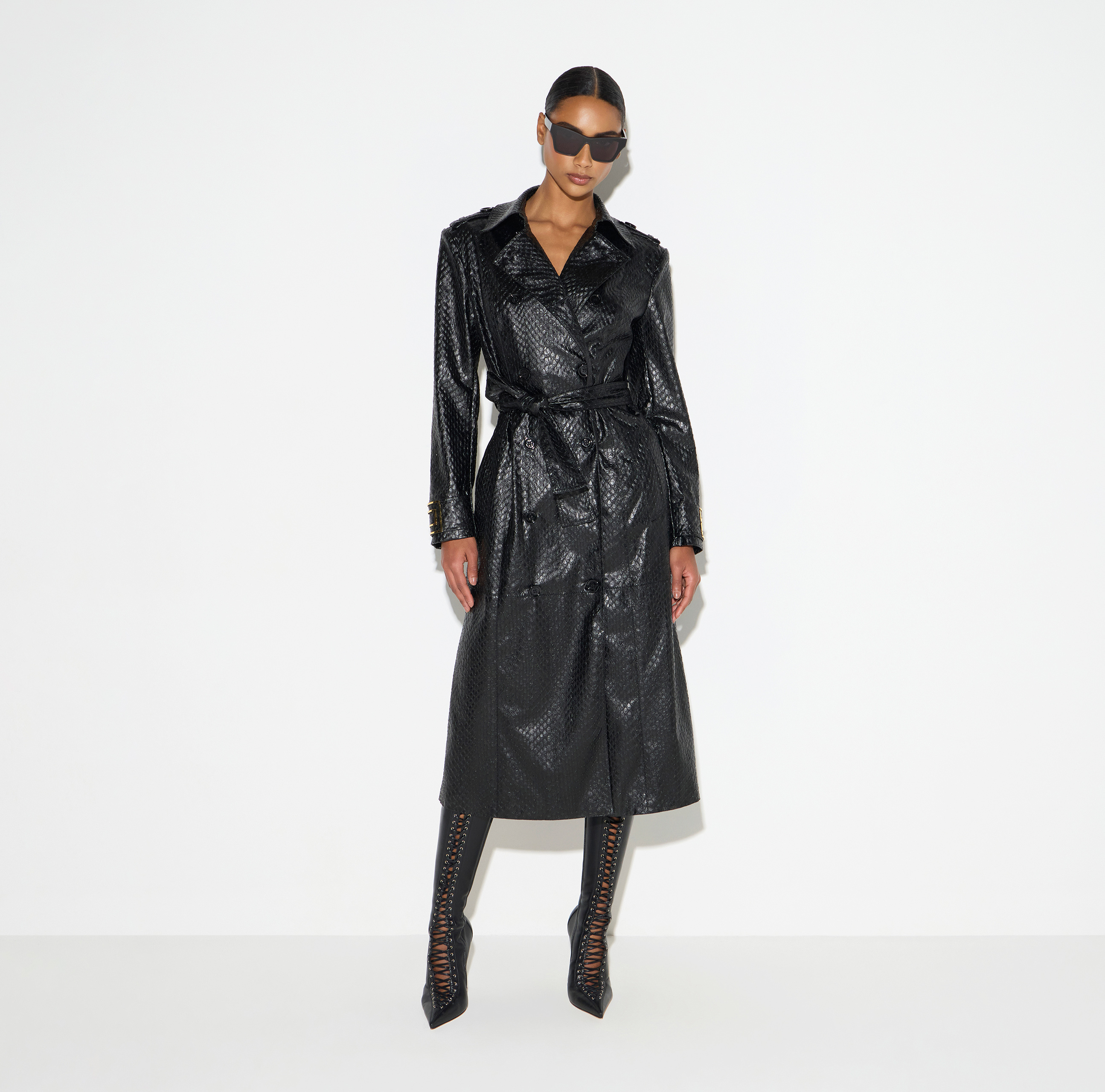 Scale-texture trench coat | Elisabetta Franchi Scale-texture trench coat | Elisabetta Franchi