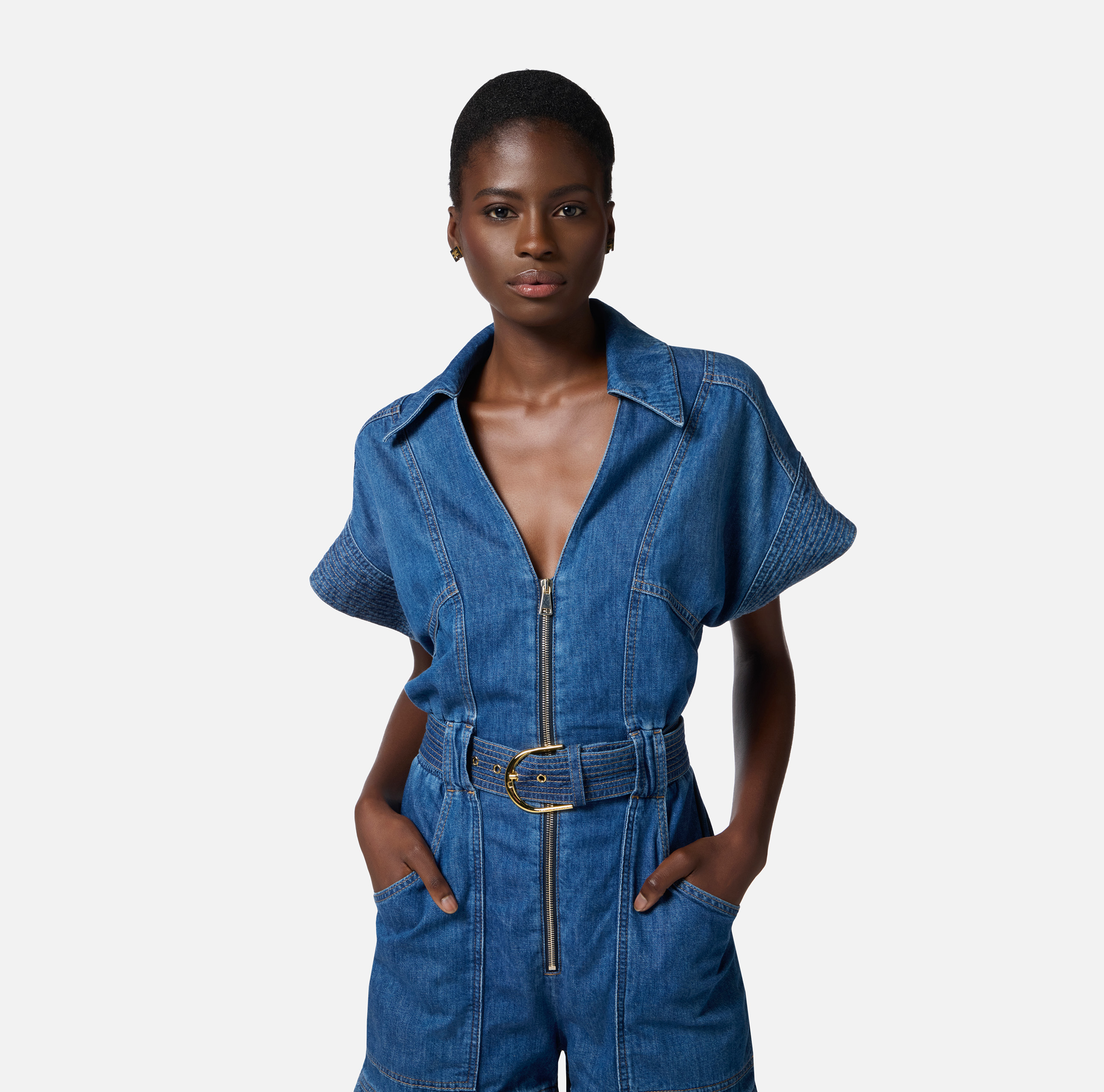 Denim romper suit with belt | Elisabetta Franchi