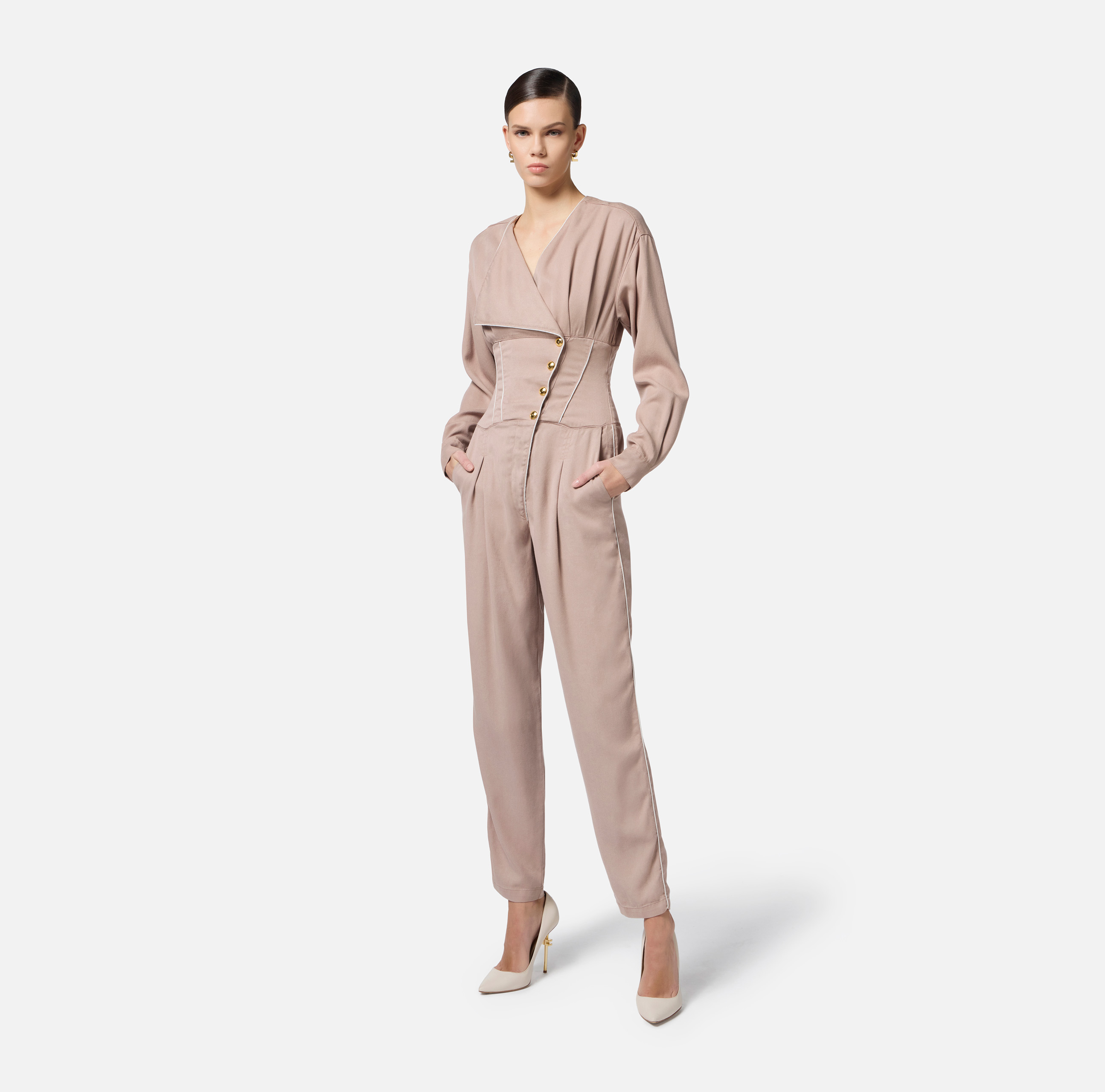 Elisabetta Franchi viscose bodysuit with chevron pattern for