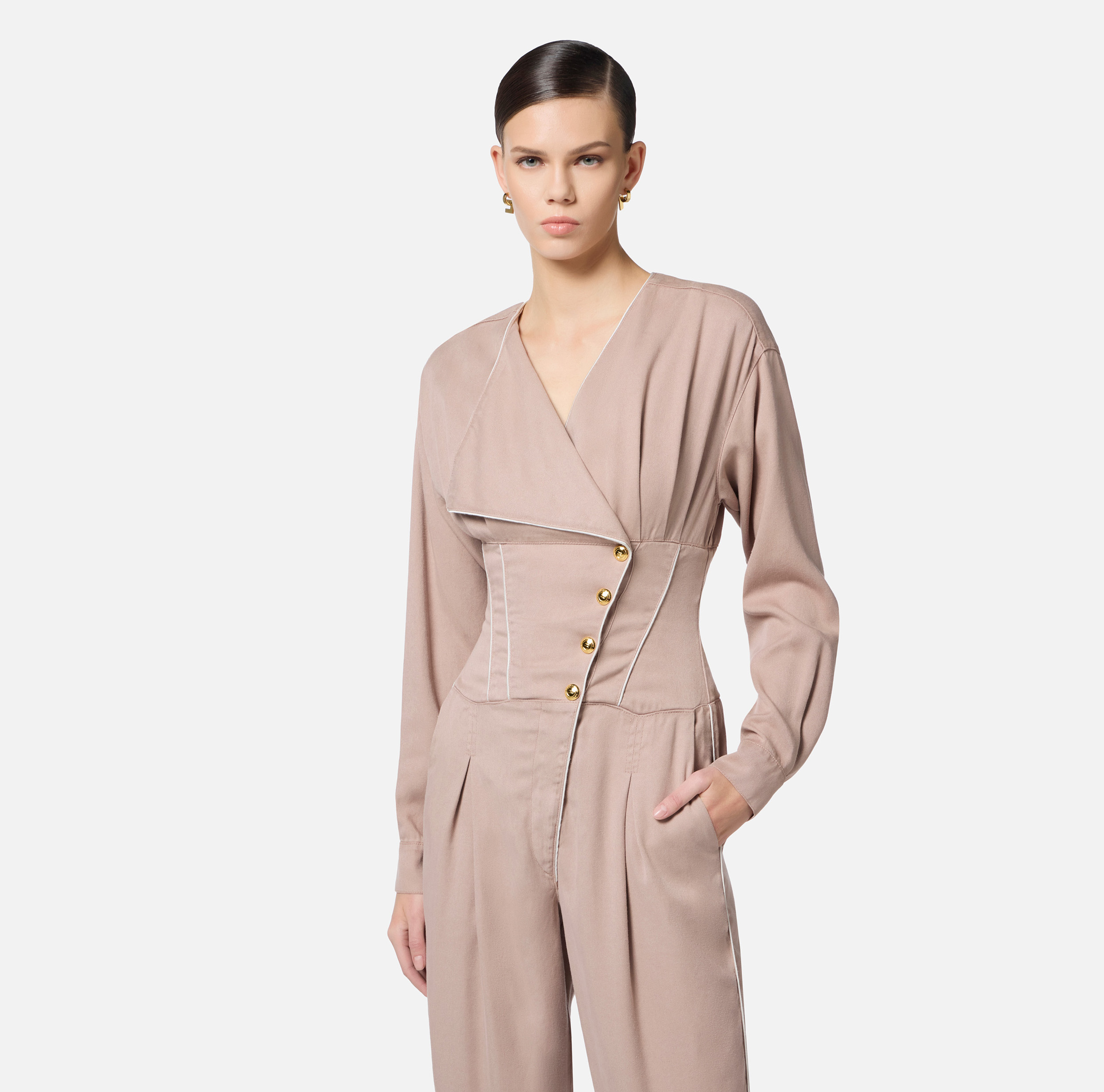 Cotton jumpsuit with contrasting piping | Elisabetta Franchi