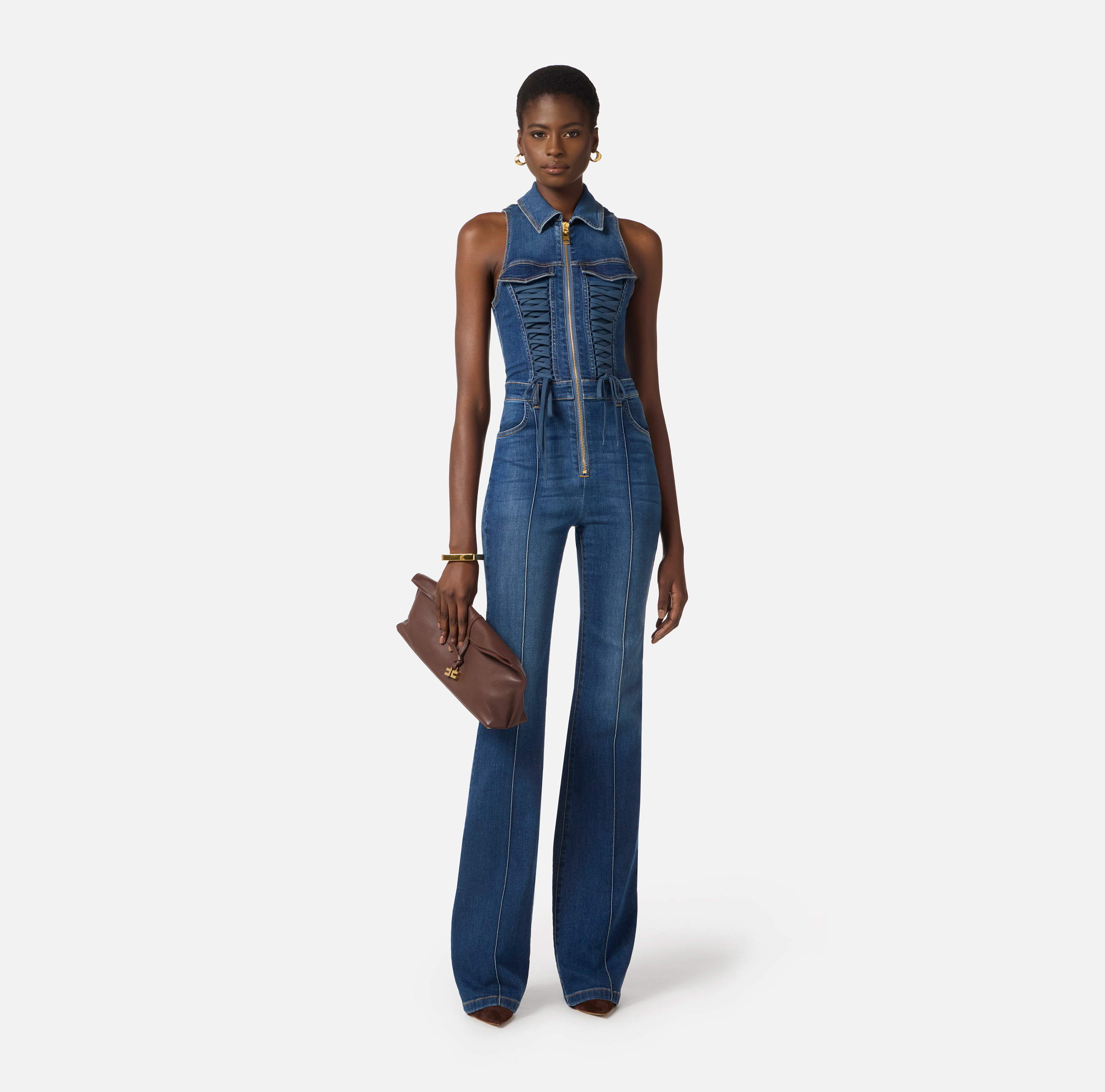 Denim jumpsuit with crossover laces | Elisabetta Franchi