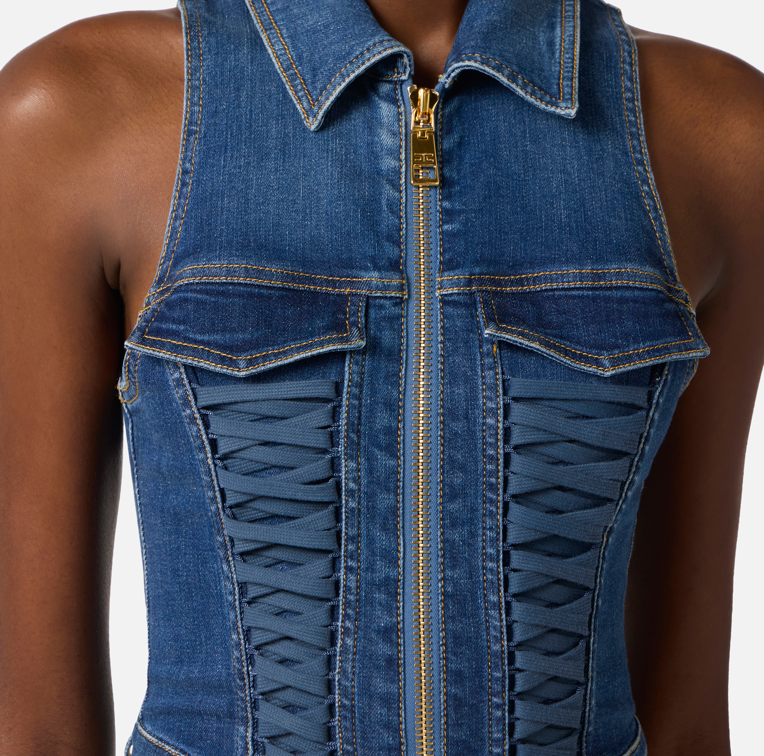 Denim jumpsuit with crossover laces | Elisabetta Franchi