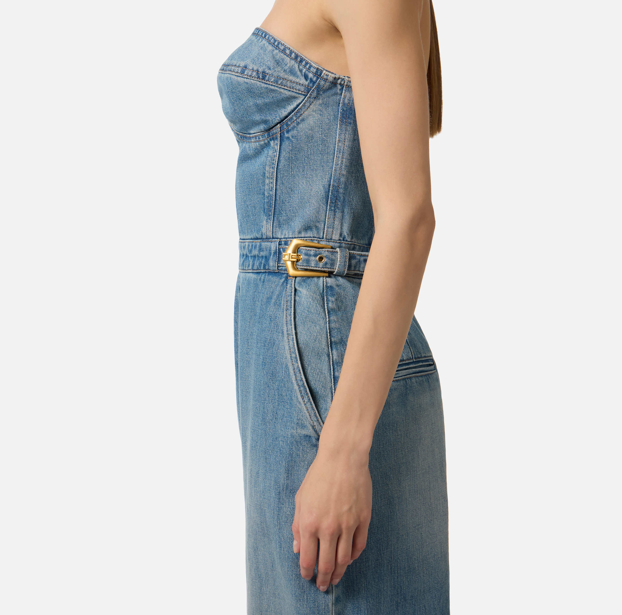 Bustier denim jumpsuit with buckles | Elisabetta Franchi
