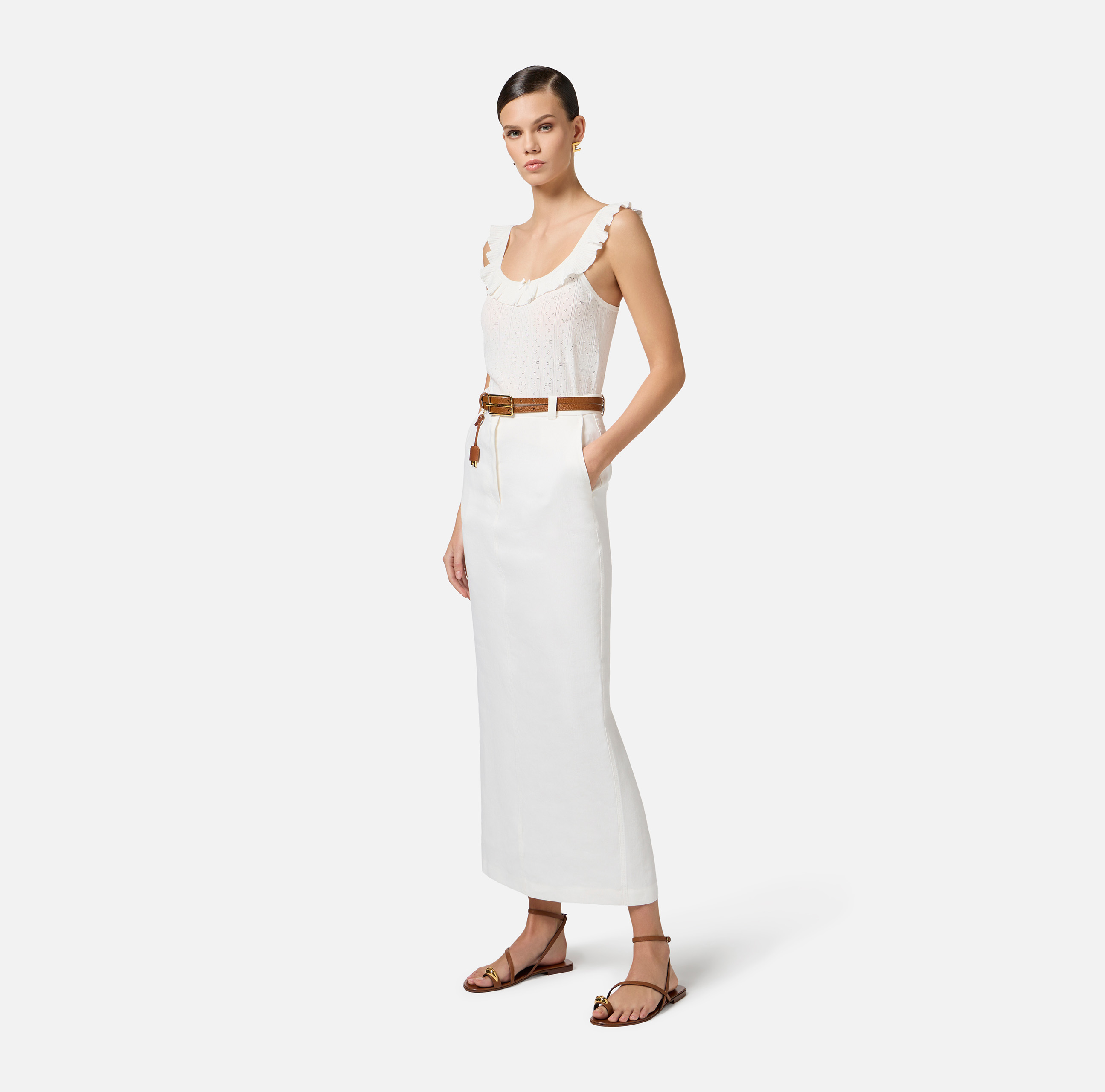 Knit top with openwork embroideries and ruffles | Elisabetta