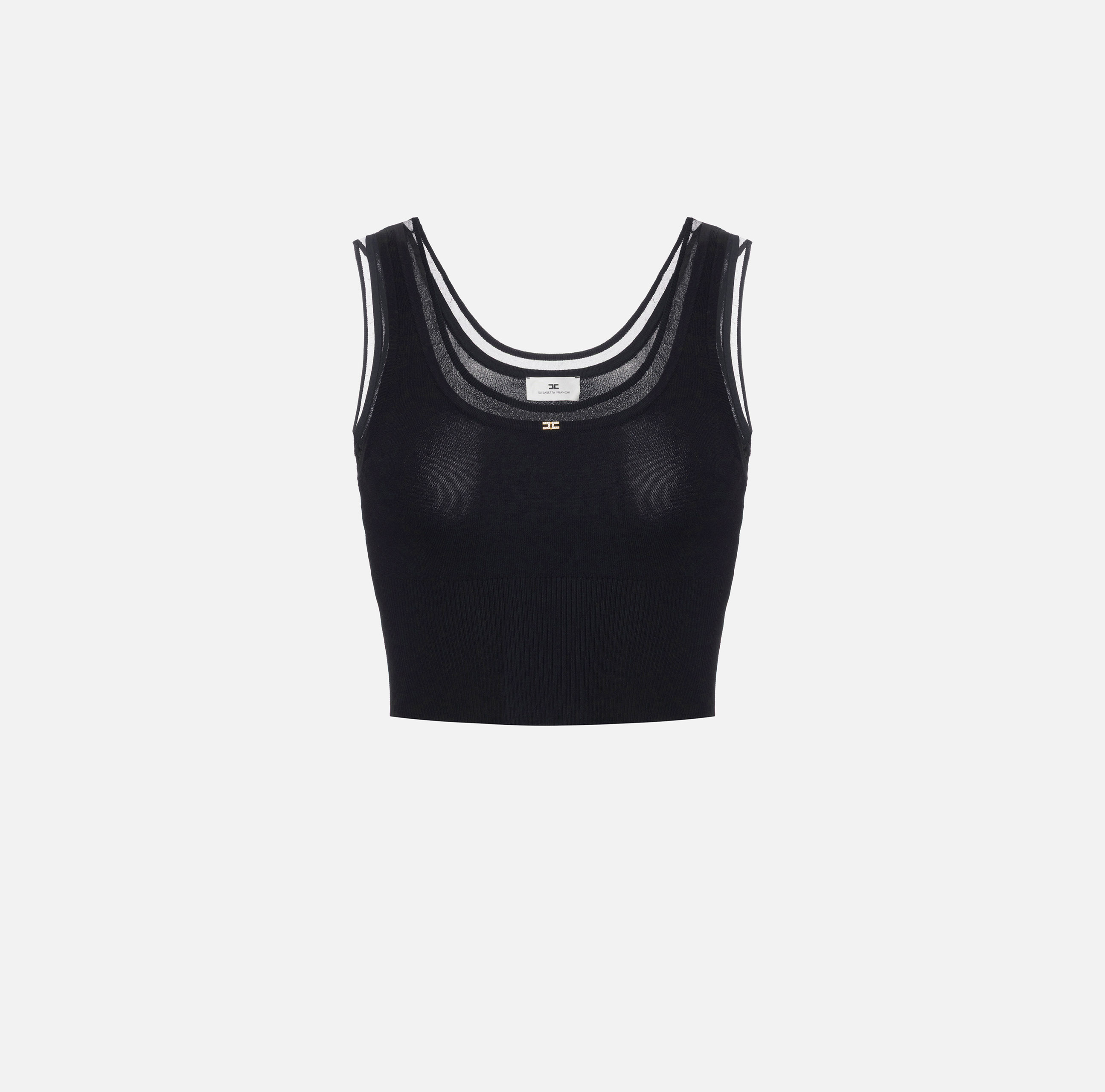 ELISABETTA FRANCHI 胸ポケットロゴ リブ ニット トップス Ribbed knit top with breast pocket | Elisabetta Franchi