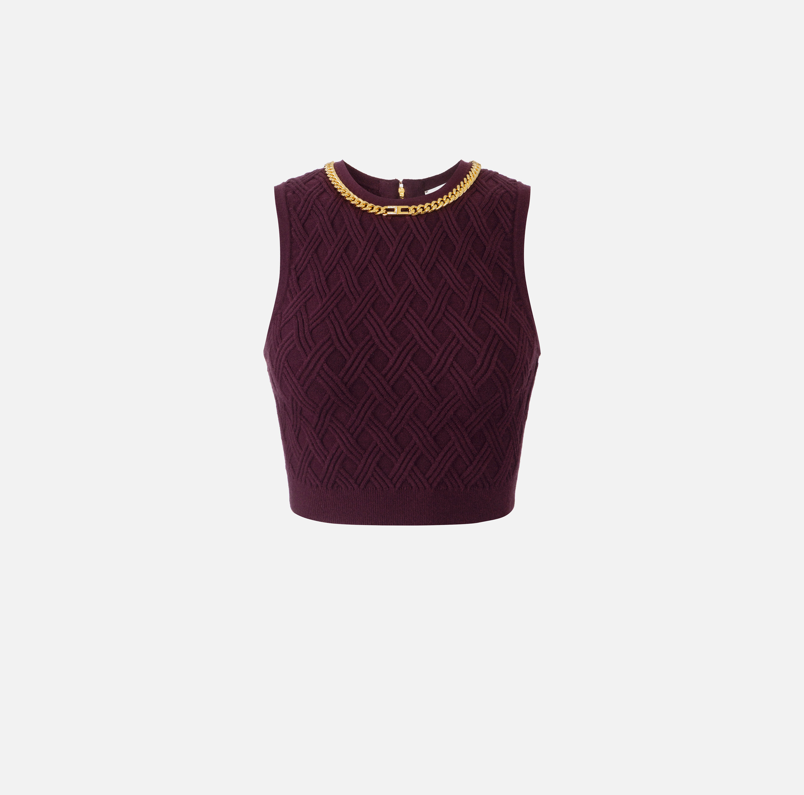 Top in knit fabric with diamond pattern and jewel details