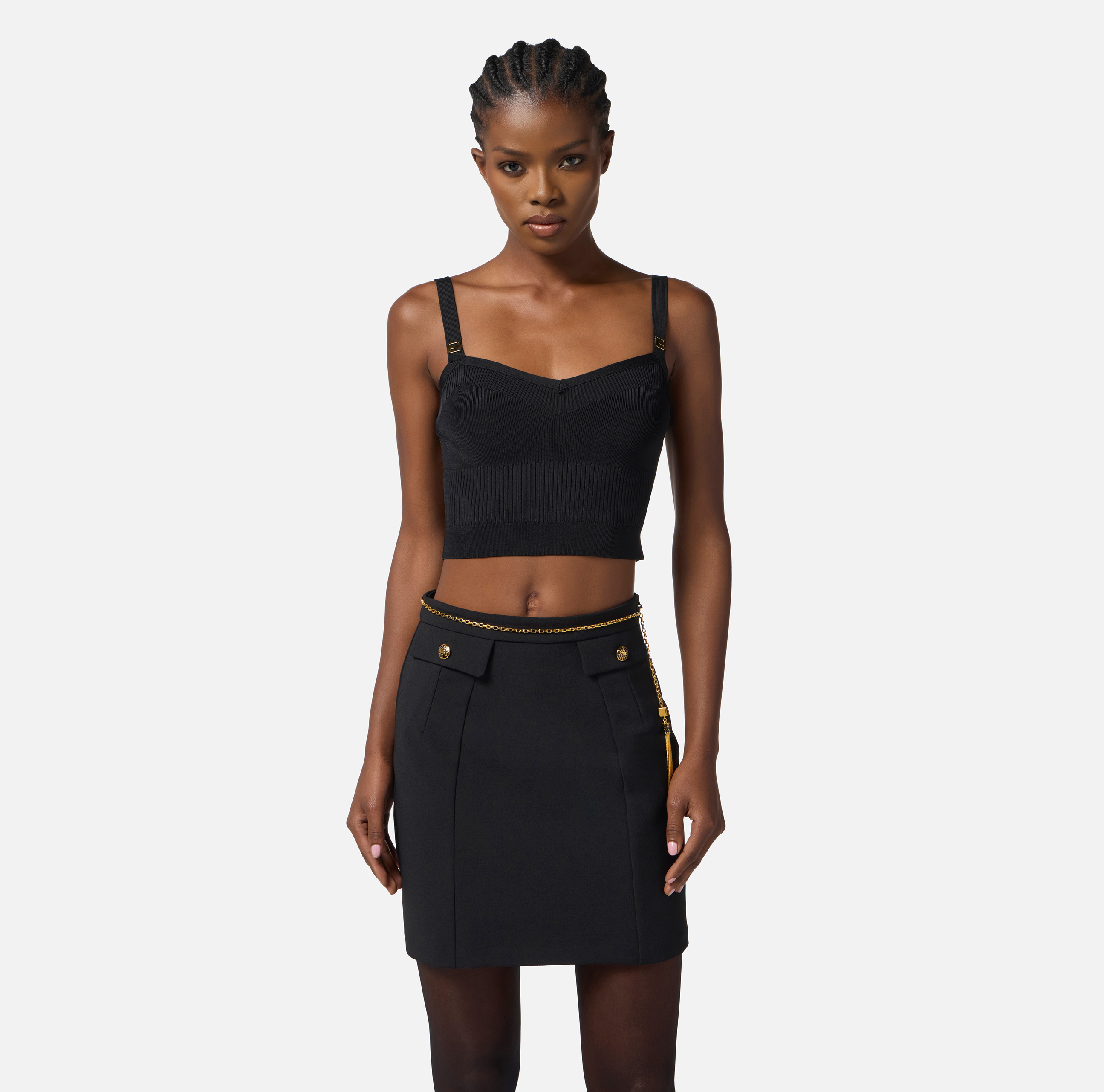 ブラジャー ELISABETTA FRANCHI FW25 Ribbed knit top (TK61S56E2 110) Knit top with logo details | Elisabetta Franchi