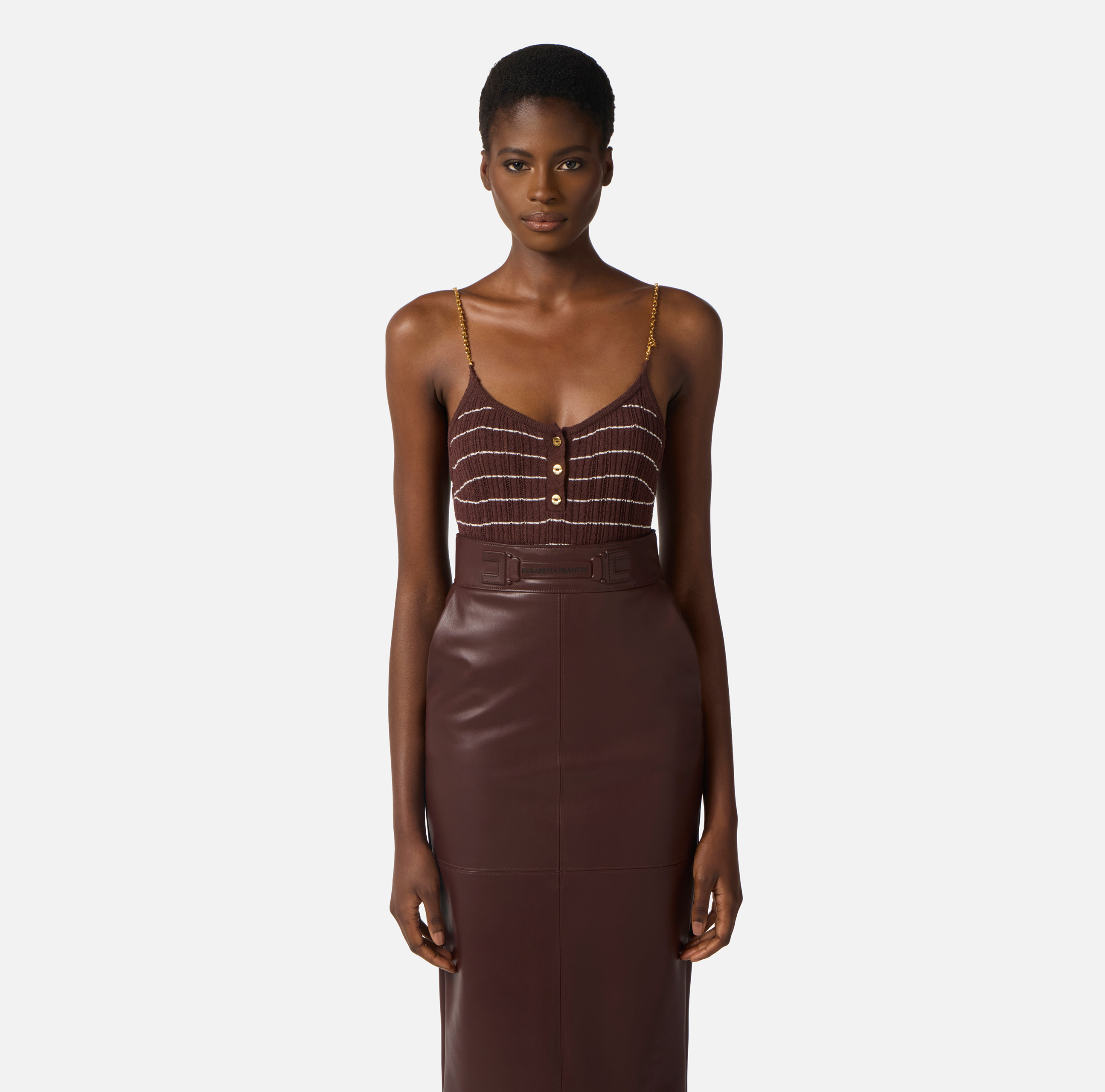 Striped top in knit fabric with chains | Elisabetta Franchi