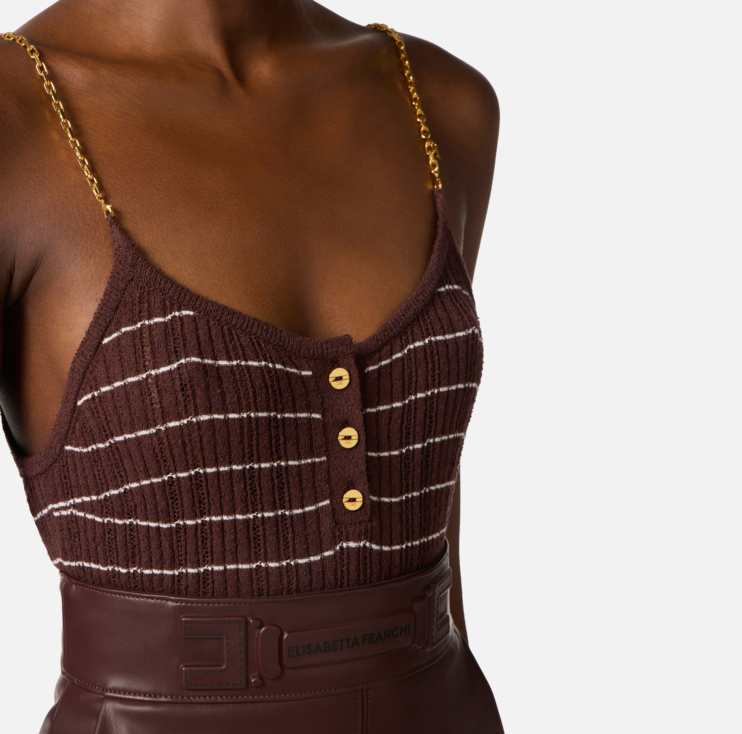 Striped top in knit fabric with chains | Elisabetta Franchi