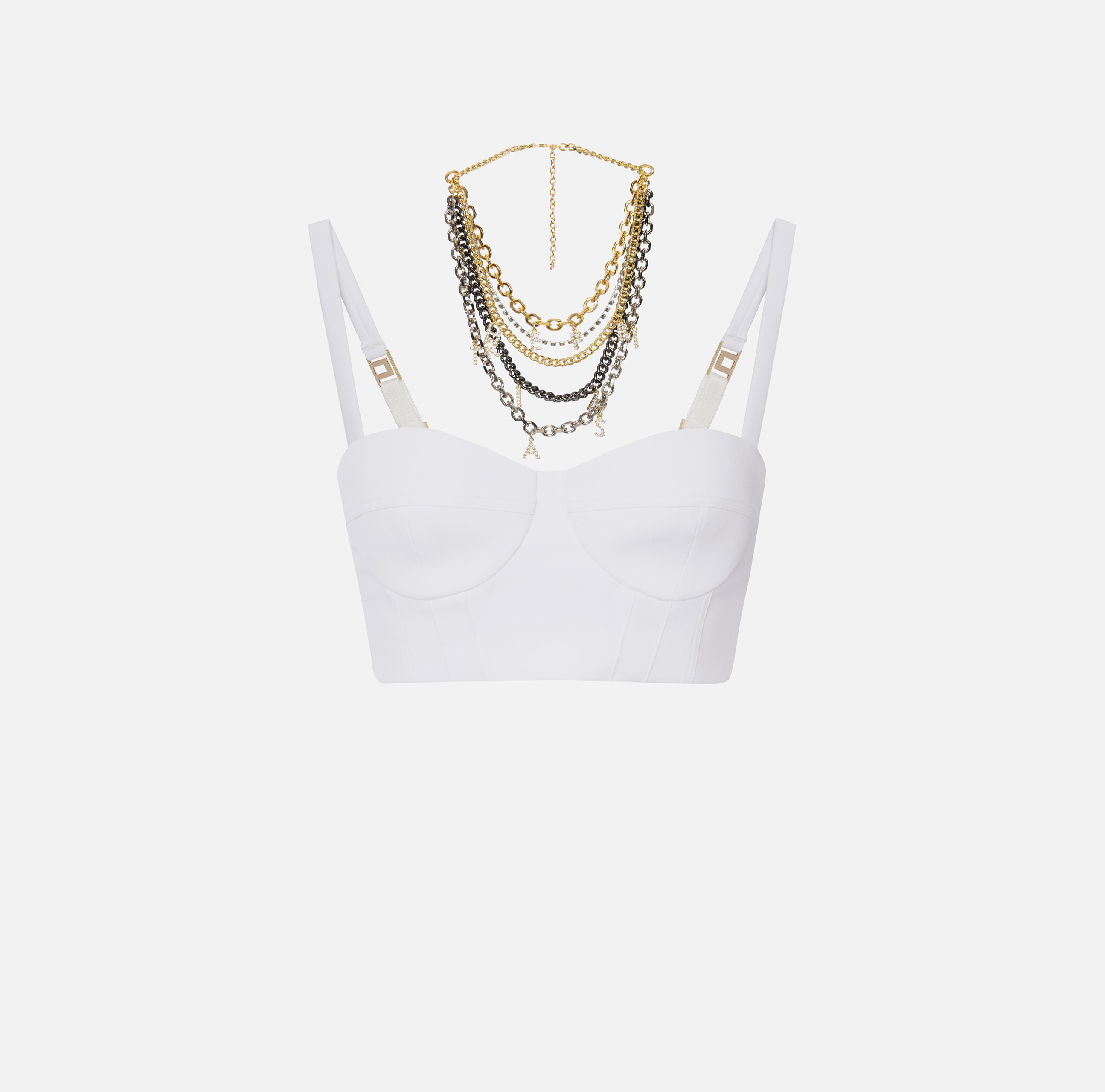 White Crop Top - White Bustier Top - Chain Strap Top - Crop Top