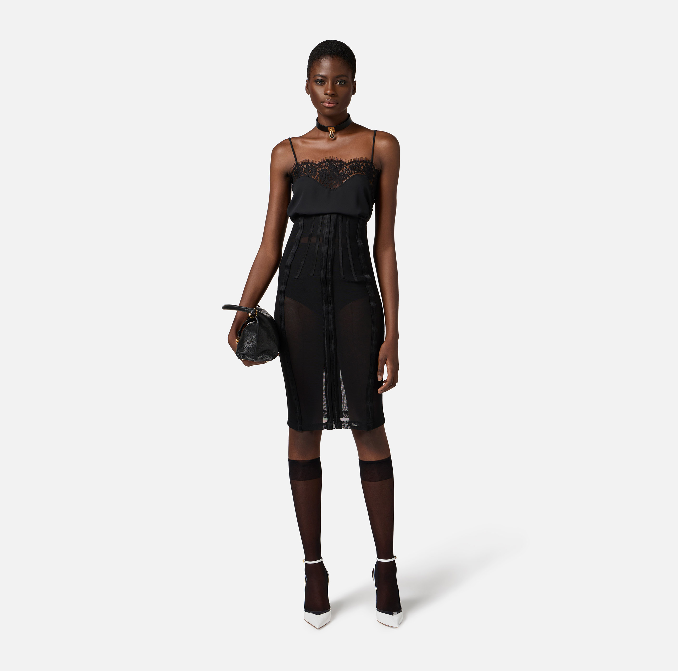 Top in georgette fabric and lace | Elisabetta Franchi Top in georgette fabric and lace | Elisabetta Franchi