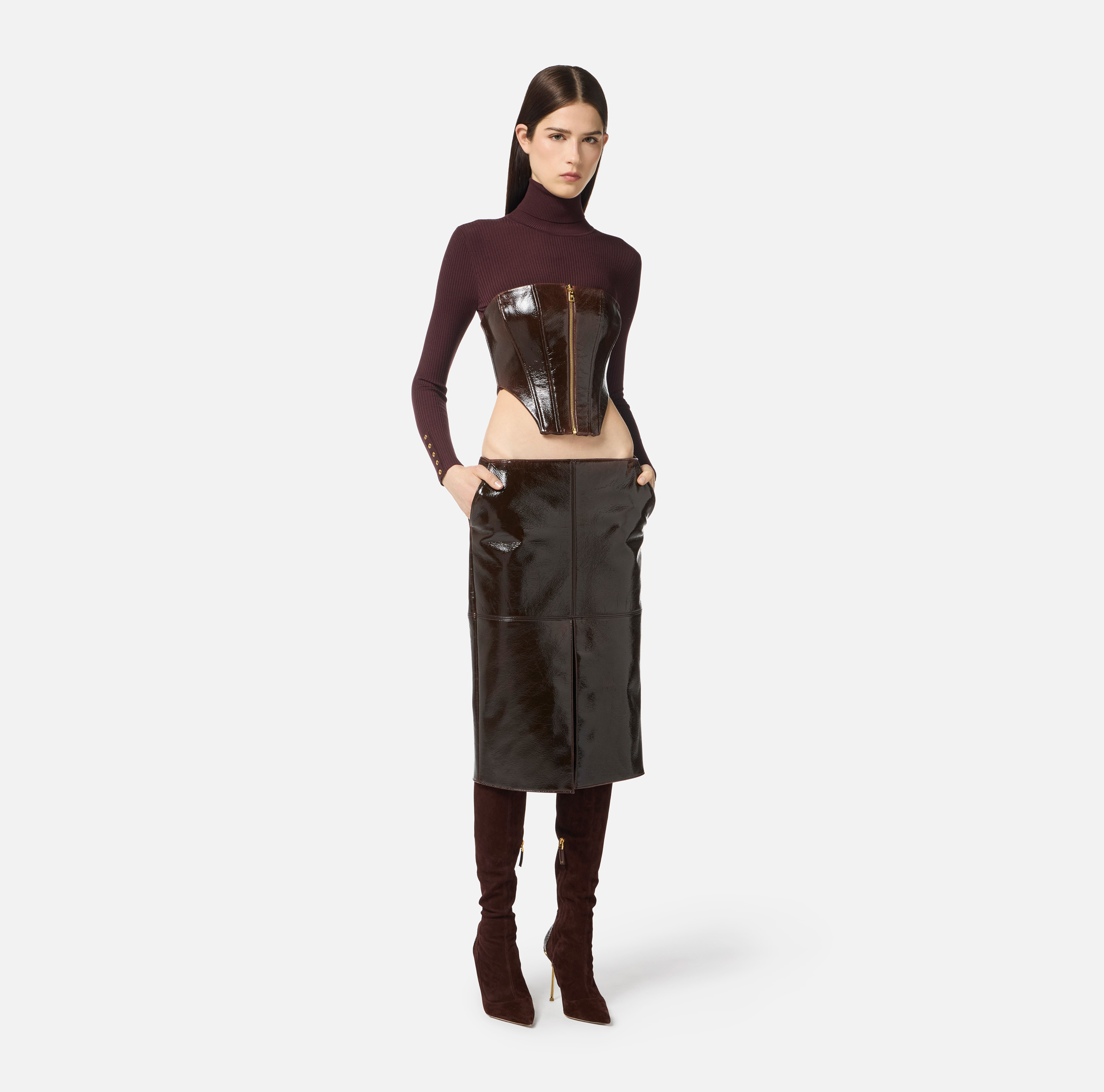 Bustier top in coated cloth fabric with zip | Elisabetta Franchi