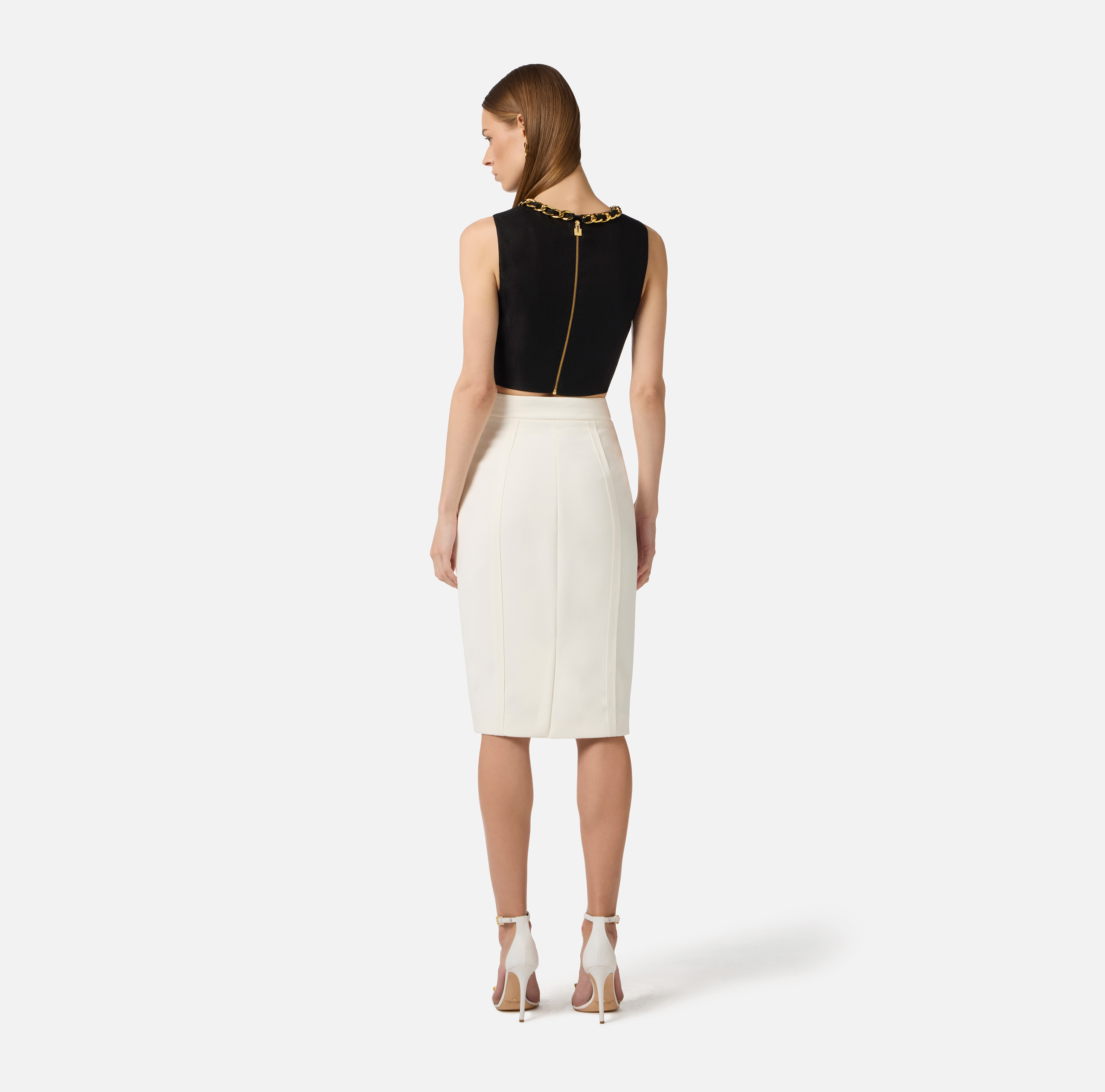 Linen-blend top with jewel chain | Elisabetta Franchi