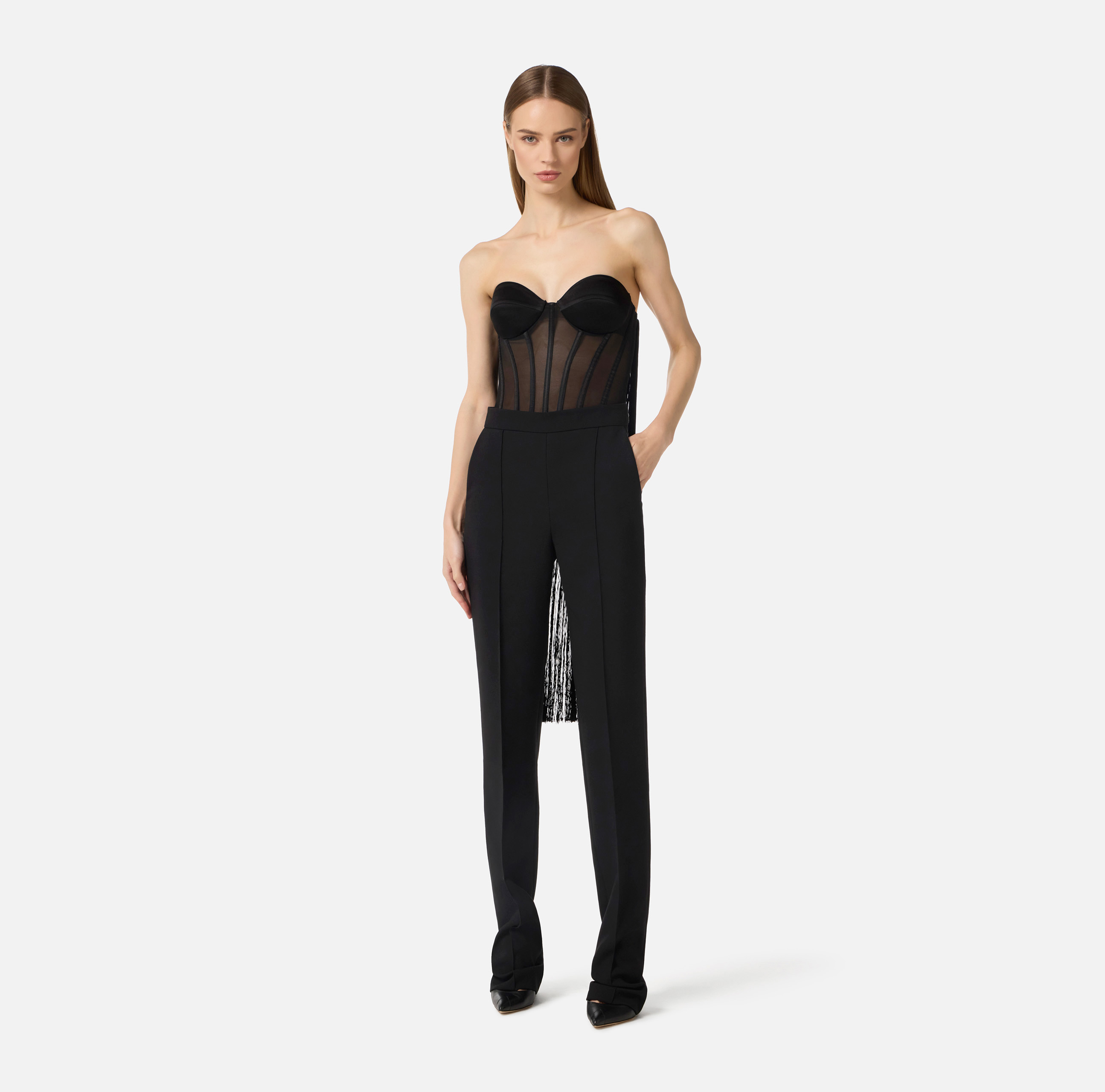 Bustier tulle top with fringes | Elisabetta Franchi