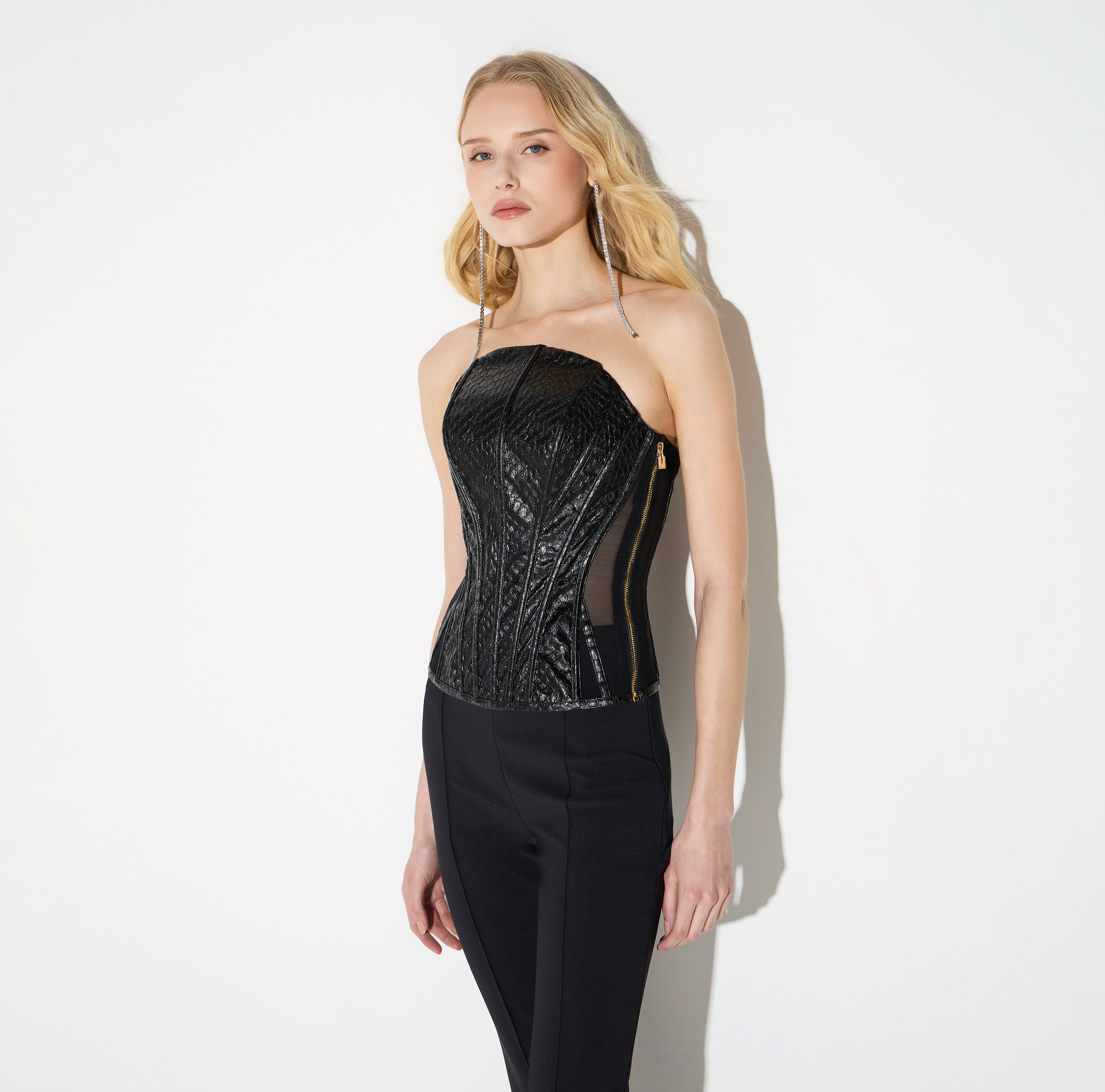 elfelfelfarchives BUSTIER PRINTED シズニルック Bustier-style top with fish scale pattern | Elisabetta Franchi