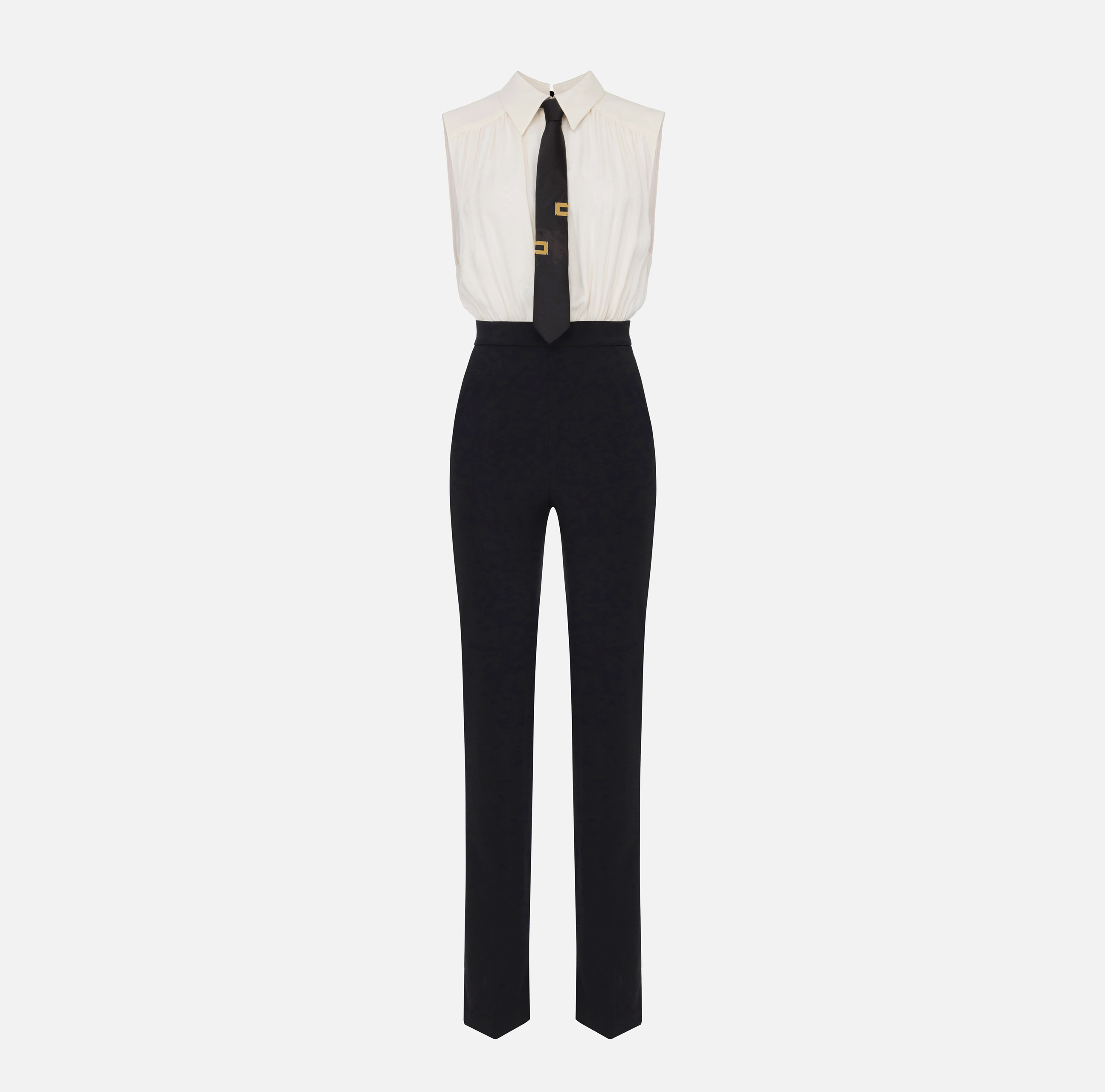 Elisabetta Franchi Lycra Jumpsuit with Logo Print in Black Butter -  Jumpsuits