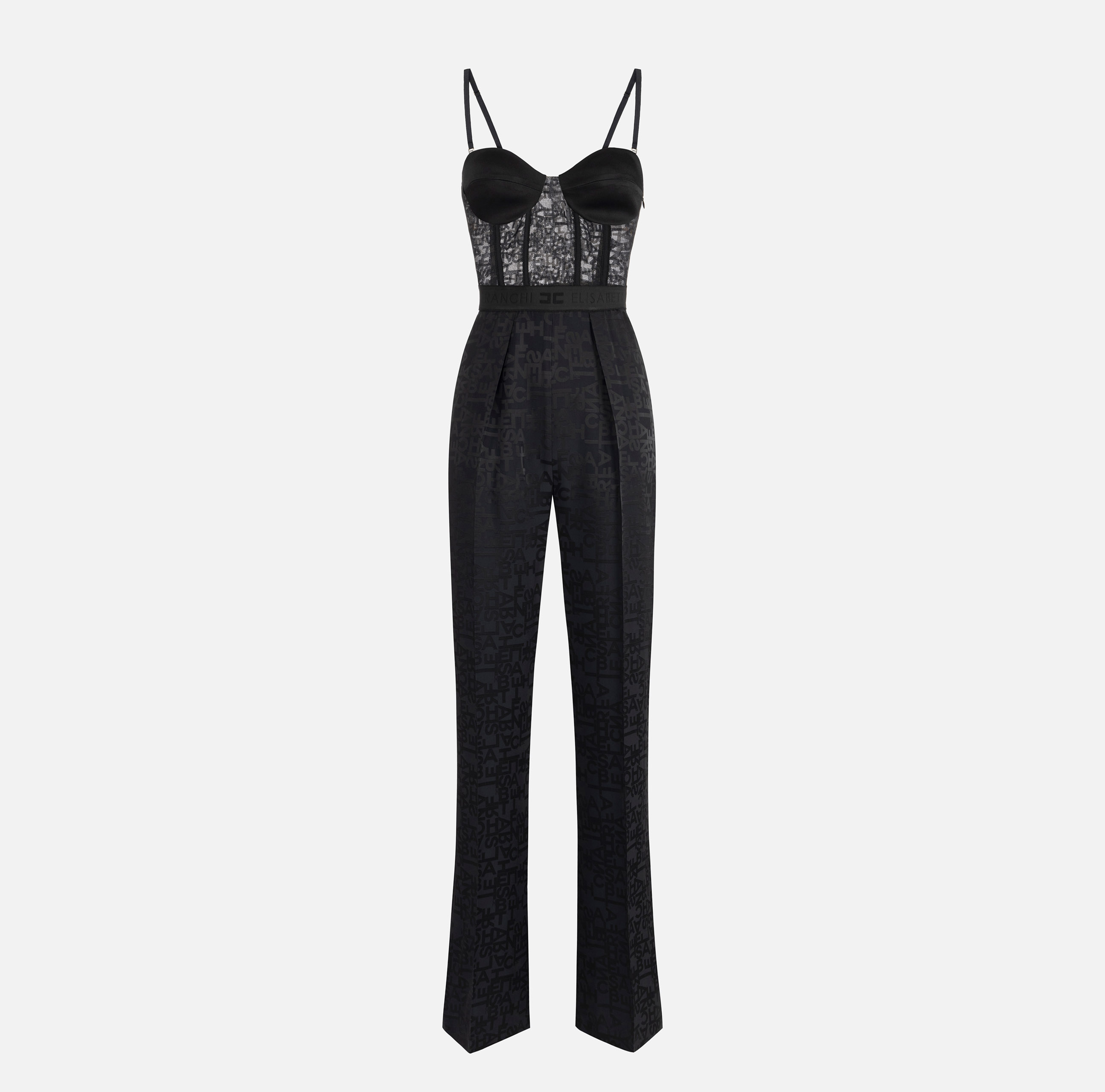 Jacquard crepe combined jumpsuit with lettering Elisabetta Franchi