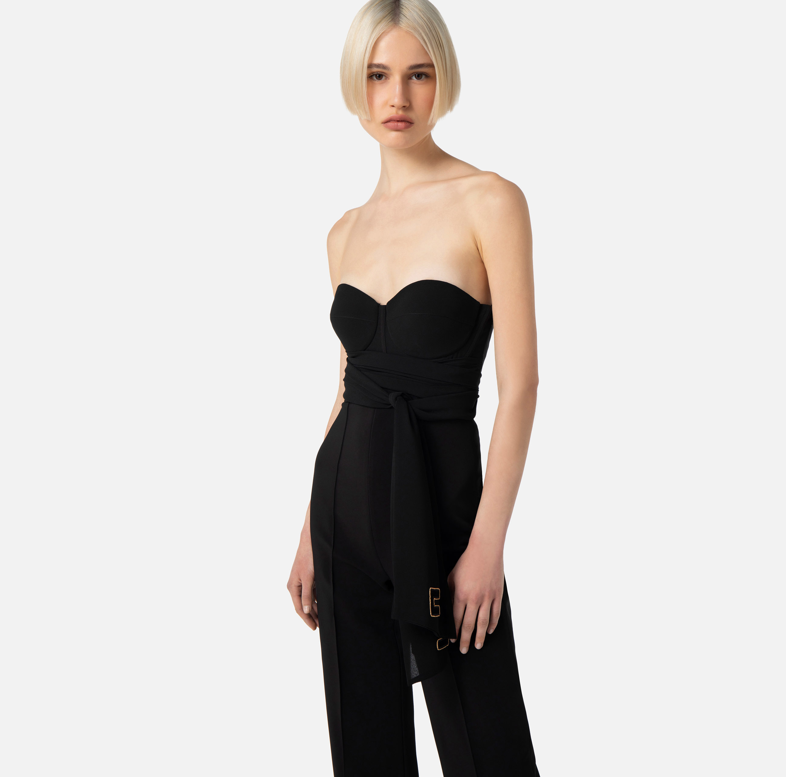 Elisabetta Franchi Jumpsuit in Viscose Fabric with Bodice and Scarf Belt