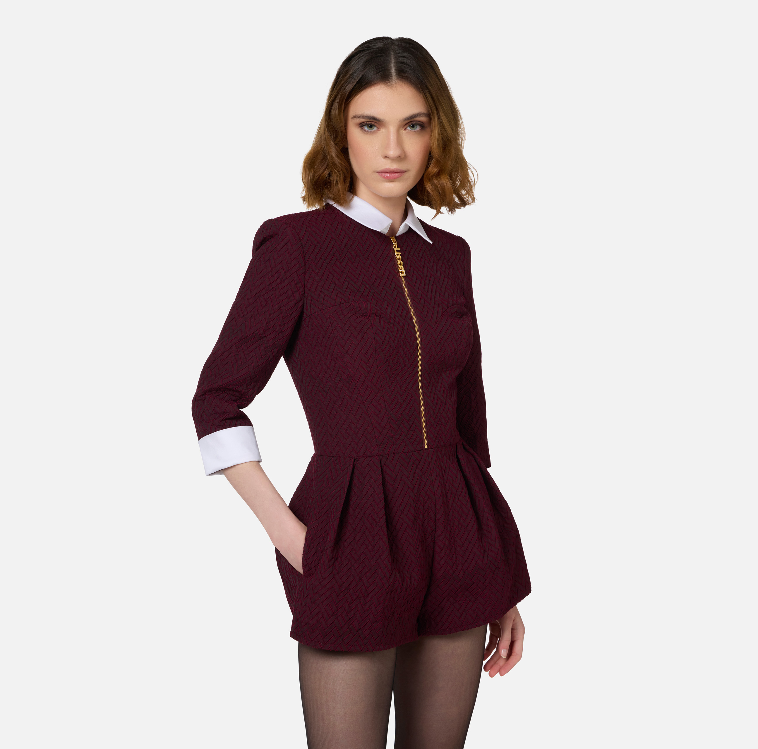 Herringbone tweed romper suit with zip | Elisabetta Franchi