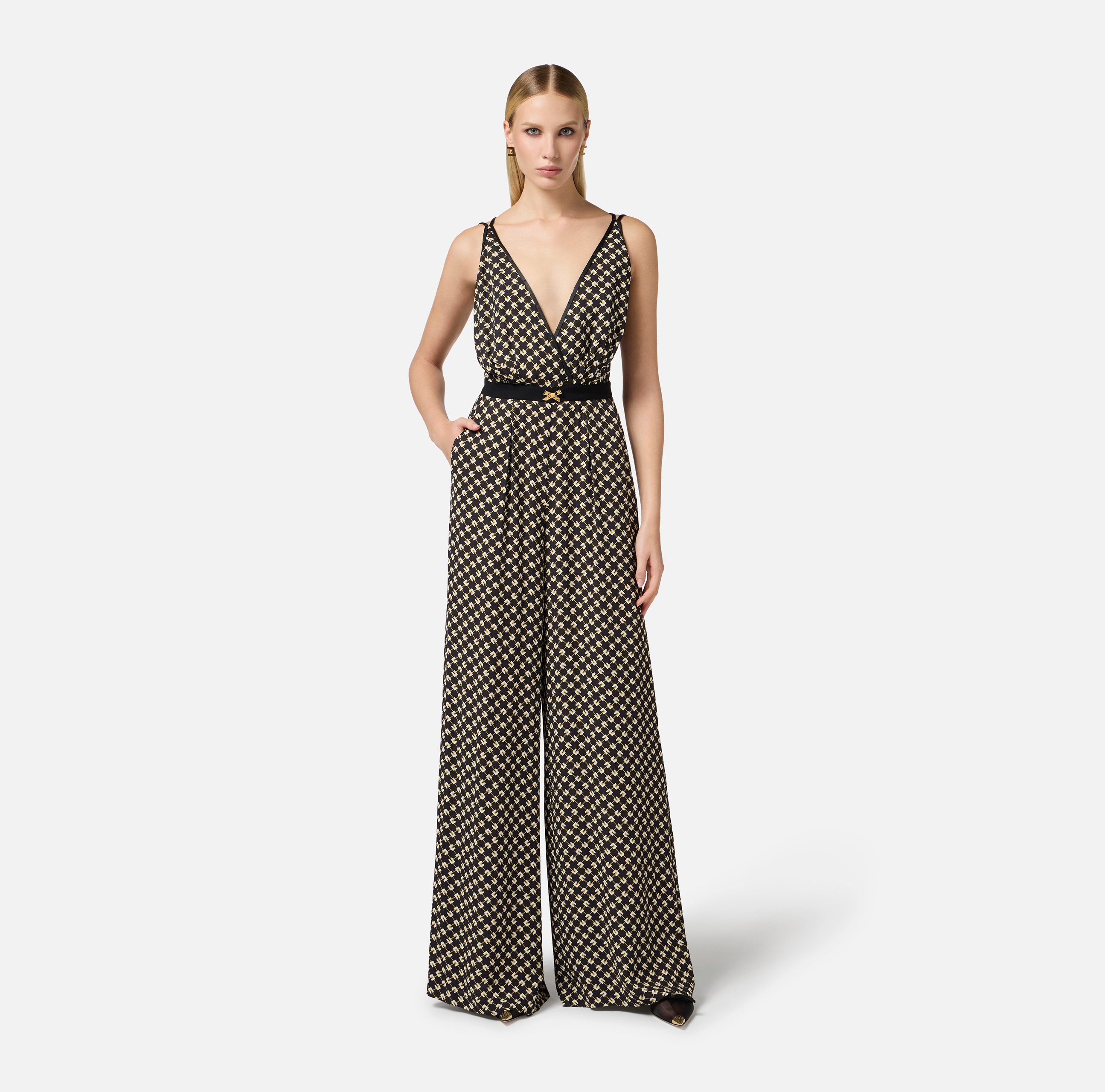 Jumpsuit in georgette fabric with diamond print | Elisabetta