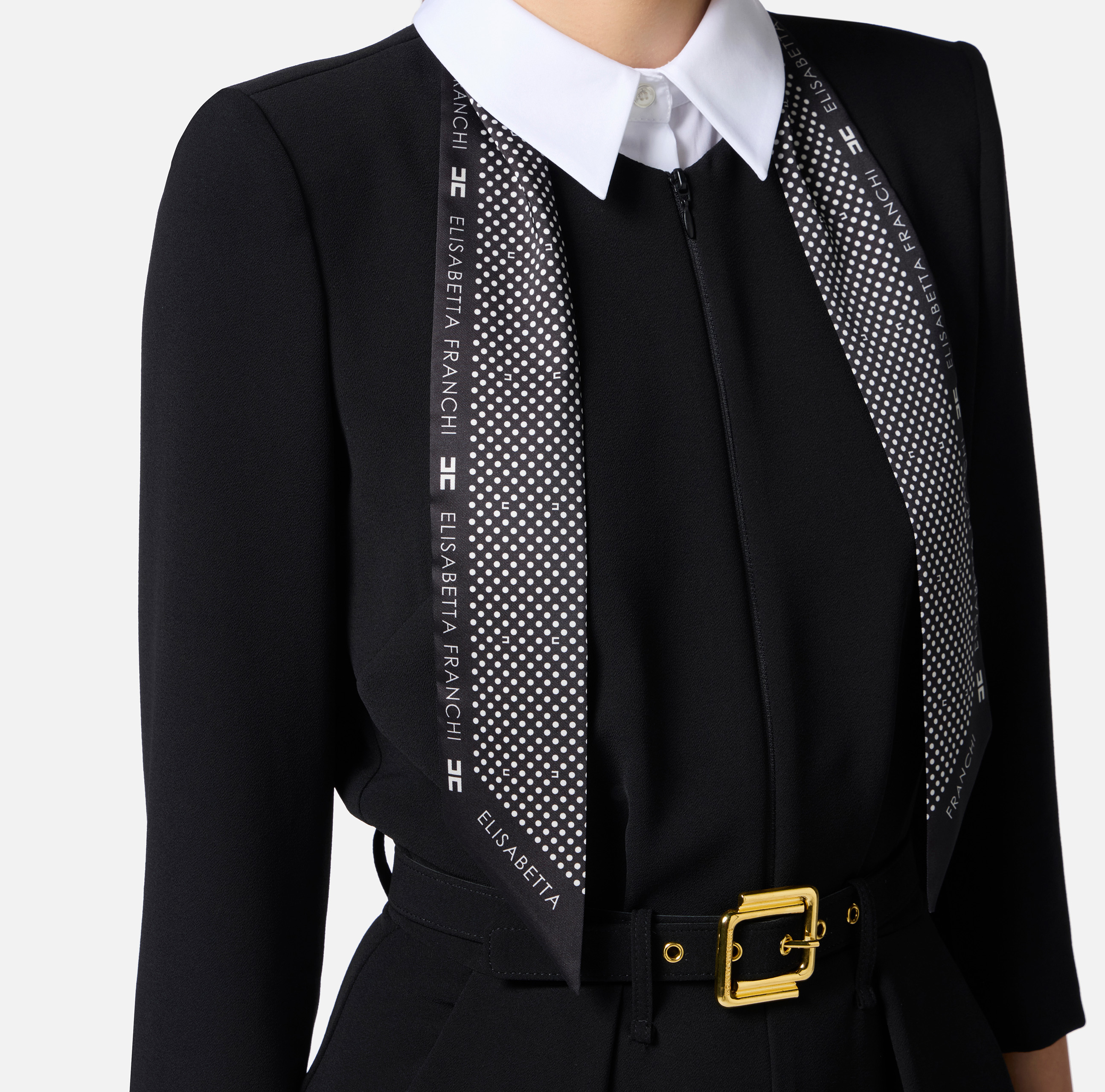 Jumpsuit in lightweight crêpe fabric with bib and foulard